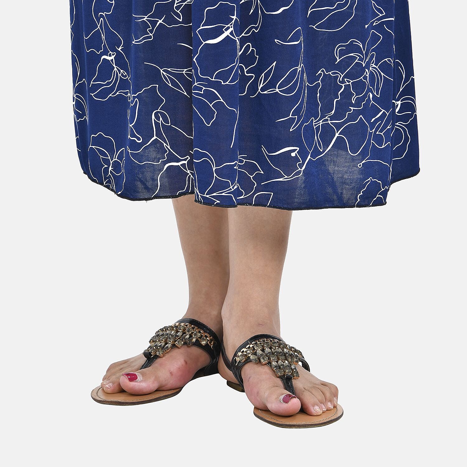 Tamsy Waist Maxi Dress with Flutter Sleeve (Size 125x30 cm) - Navy & Red