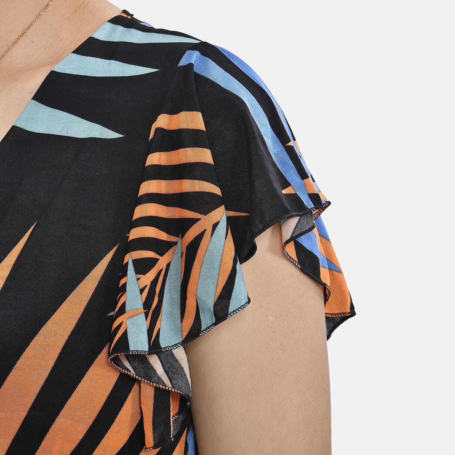 Tamsy Waist Maxi Dress with Flutter Sleeve (Size 125x30 cm) - Navy & Red