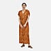 Tamsy Floral Pattern Maxi Dress with Flutter Sleeves (Size 125x30 cm) - Tan & White