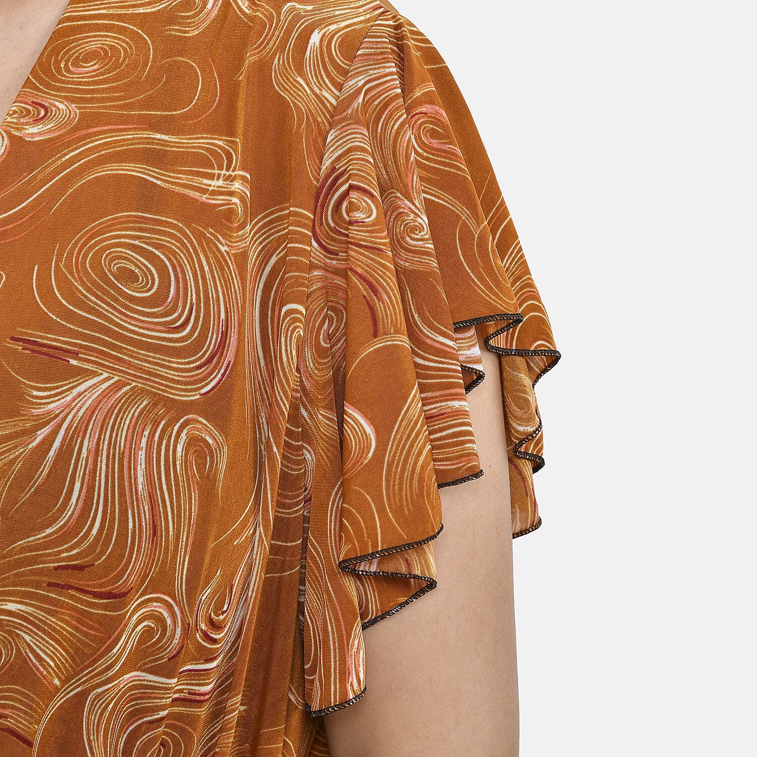 Tamsy Floral Pattern Maxi Dress with Flutter Sleeves (Size 125x30 cm) - Tan & White