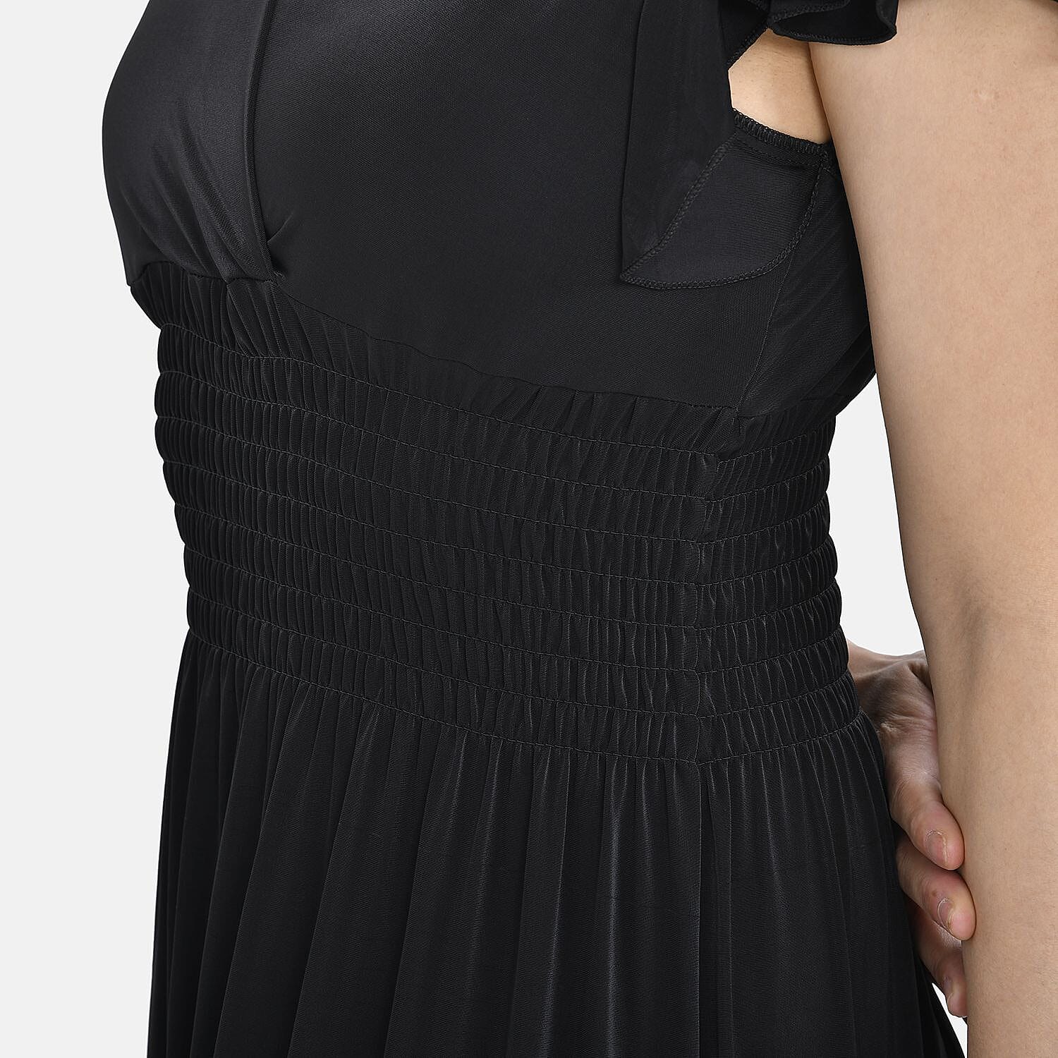 Tamsy Waist Maxi Dress with Flutter Sleeve (Size 125x30 cm) - Navy & Red