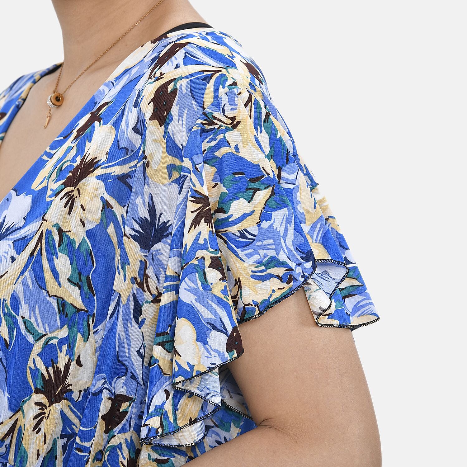 Tamsy Waist Maxi Dress with Flutter Sleeve (Size 125x30 cm) - Navy & Red