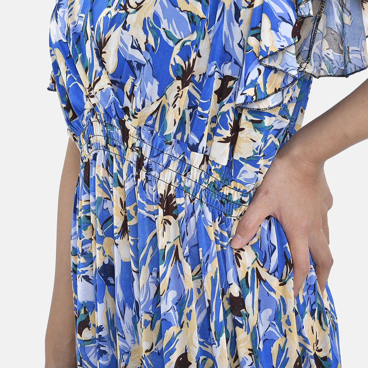 Tamsy Waist Maxi Dress with Flutter Sleeve (Size 125x30 cm) - Navy & Red