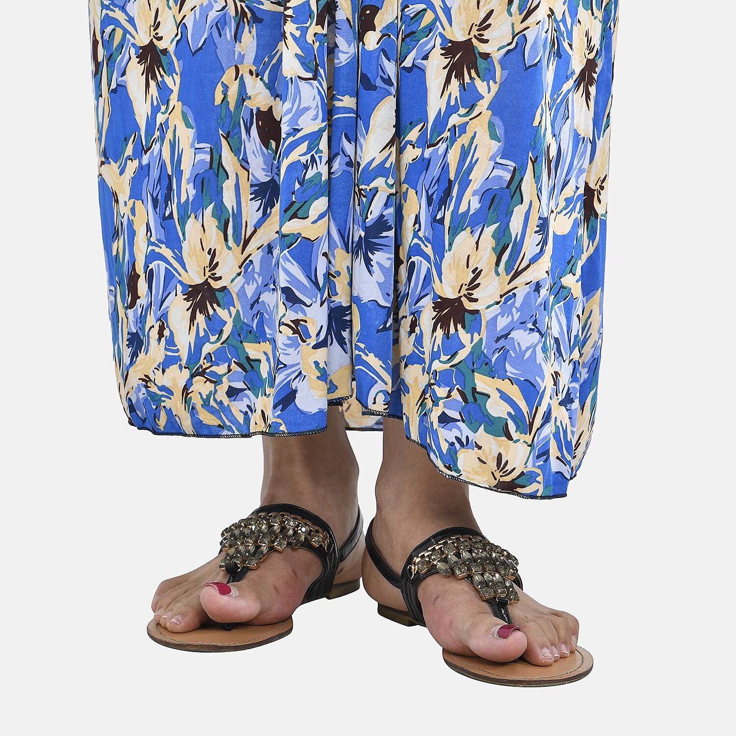 Tamsy Waist Maxi Dress with Flutter Sleeve (Size 125x30 cm) - Navy & Red