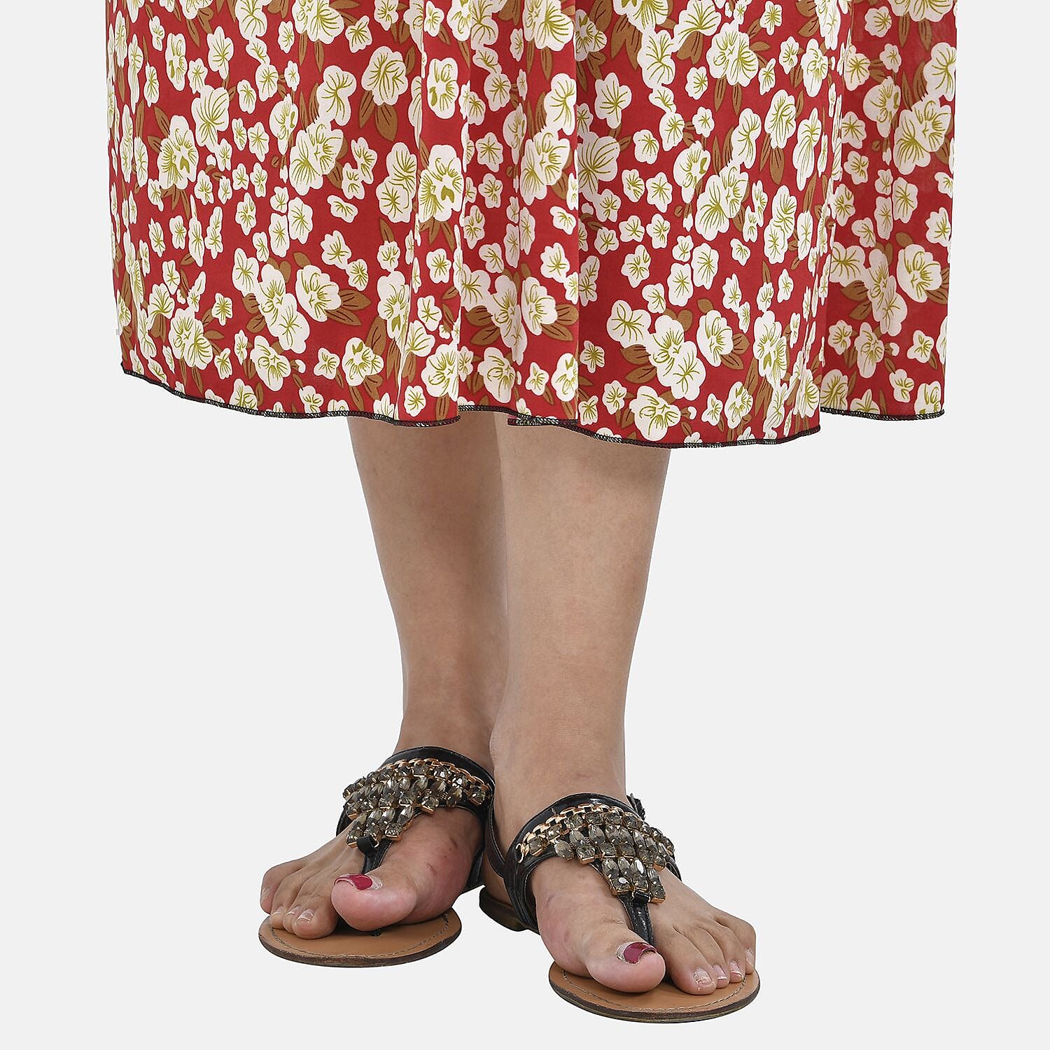 Tamsy Floral Pattern Maxi Dress with Flutter Sleeves (Size 125x30 cm) - Tan & White