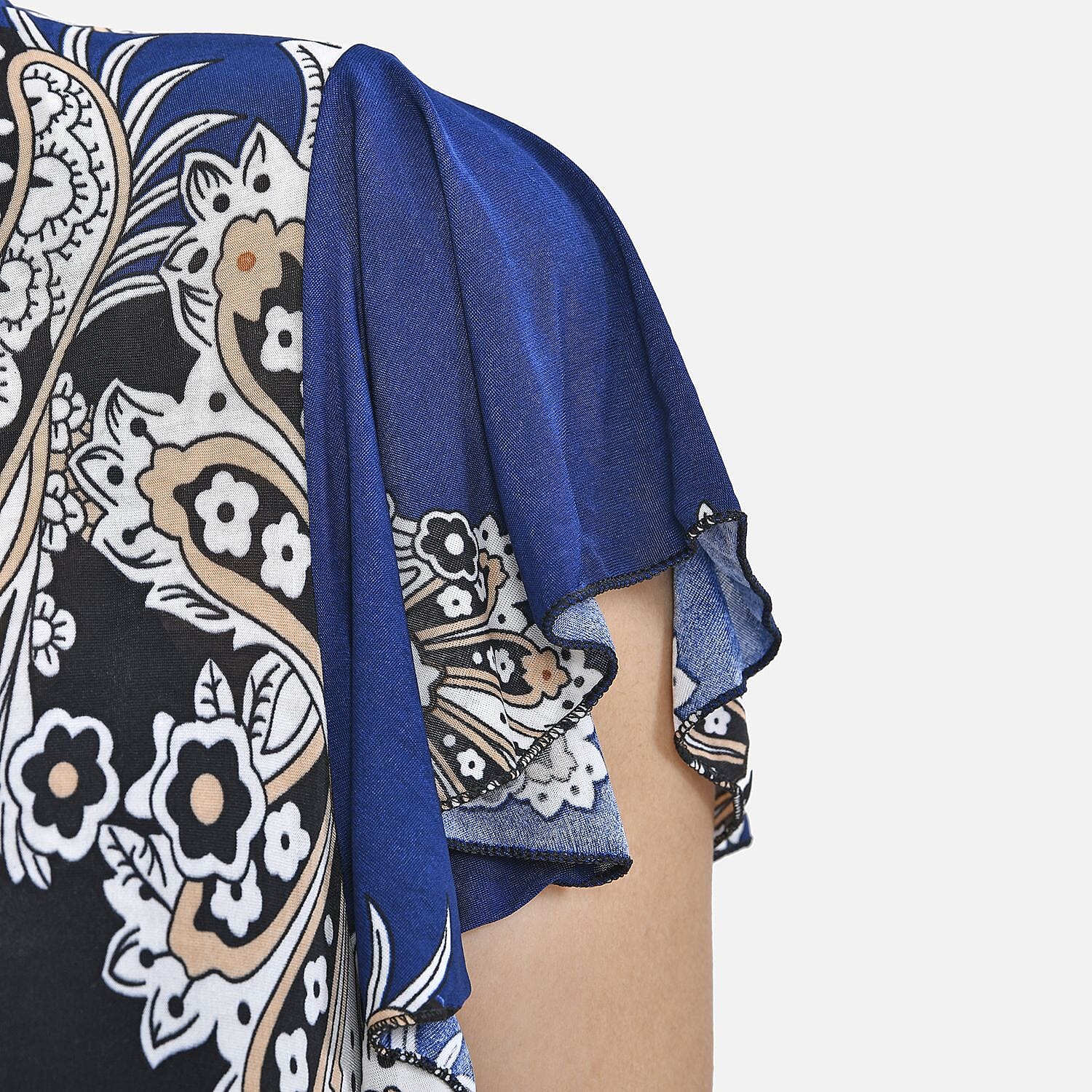 Tamsy Floral Pattern Maxi Dress with Flutter Sleeves (Size 125x30 cm) - Tan & White