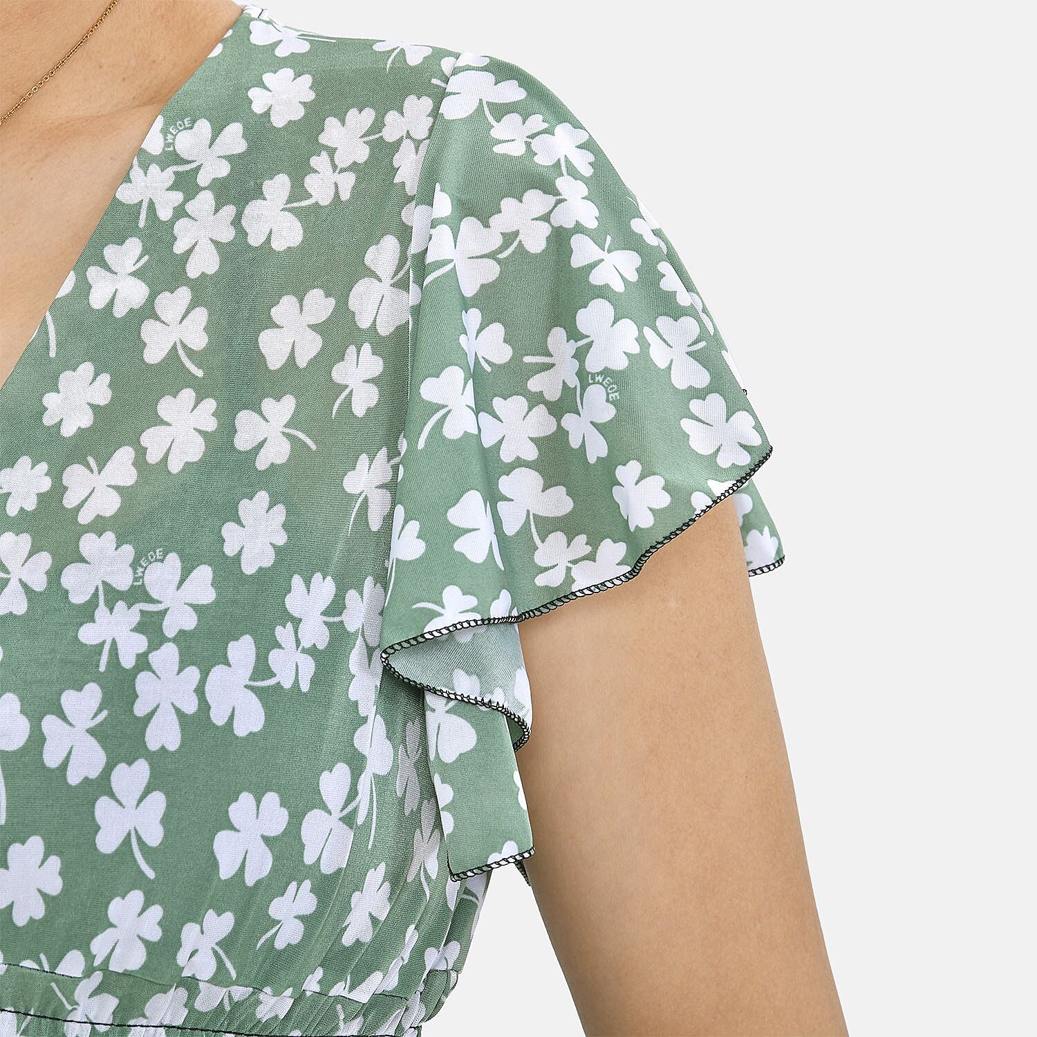 Tamsy Floral Pattern Maxi Dress with Flutter Sleeves (Size 125x30 cm) - Tan & White