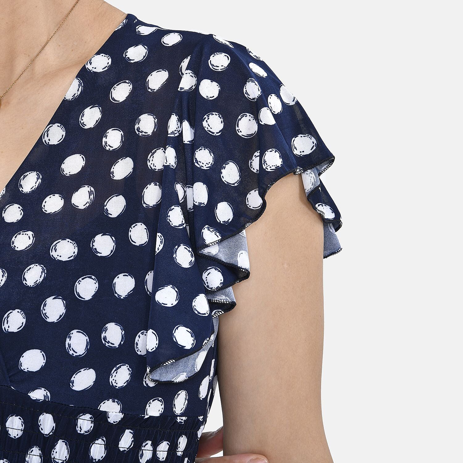 Tamsy Floral Pattern Maxi Dress with Flutter Sleeves (Size 125x30 cm) - Tan & White