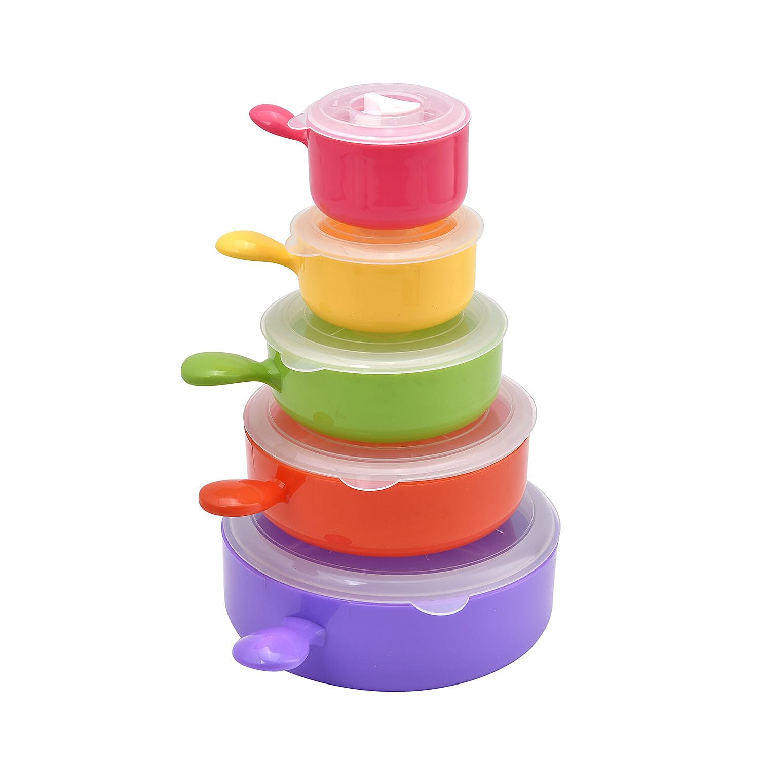 Set of 5 - Microwaveable Fresh Lunch Box with Leak Proof Lid - Multi Colour. Soup, Snacks, Noodles, Pasta, Rice, Salad Bowl