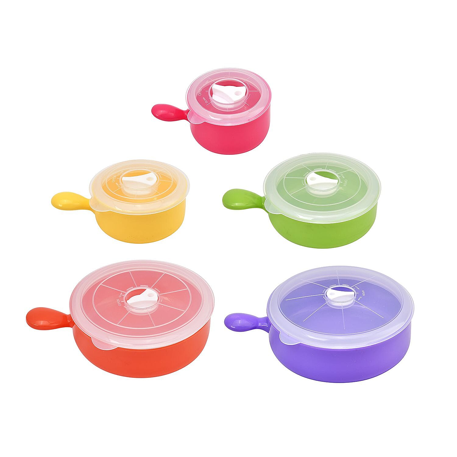 Set of 5 - Microwaveable Fresh Lunch Box with Leak Proof Lid - Multi Colour. Soup, Snacks, Noodles, Pasta, Rice, Salad Bowl