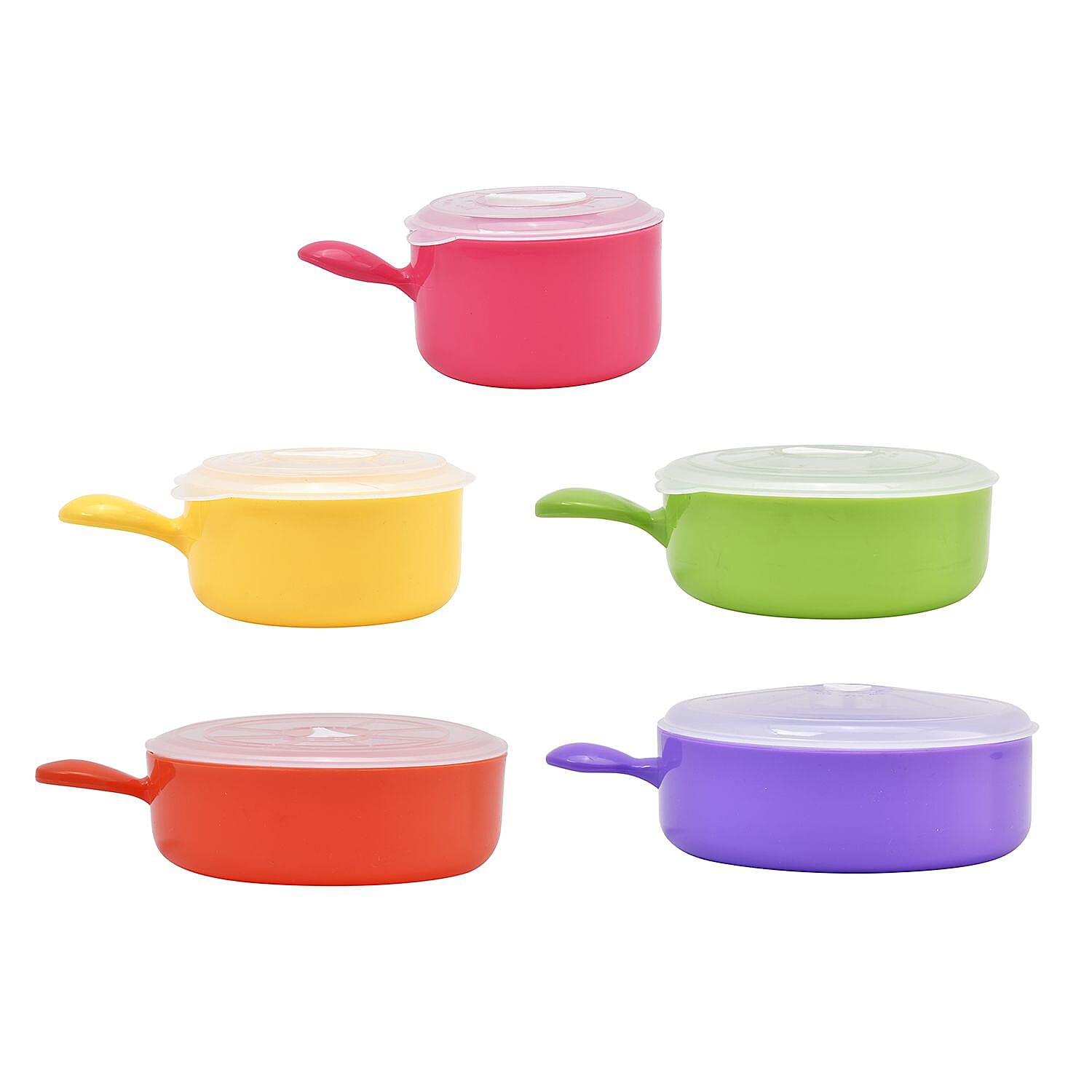 Set of 5 - Microwaveable Fresh Lunch Box with Leak Proof Lid - Multi Colour. Soup, Snacks, Noodles, Pasta, Rice, Salad Bowl