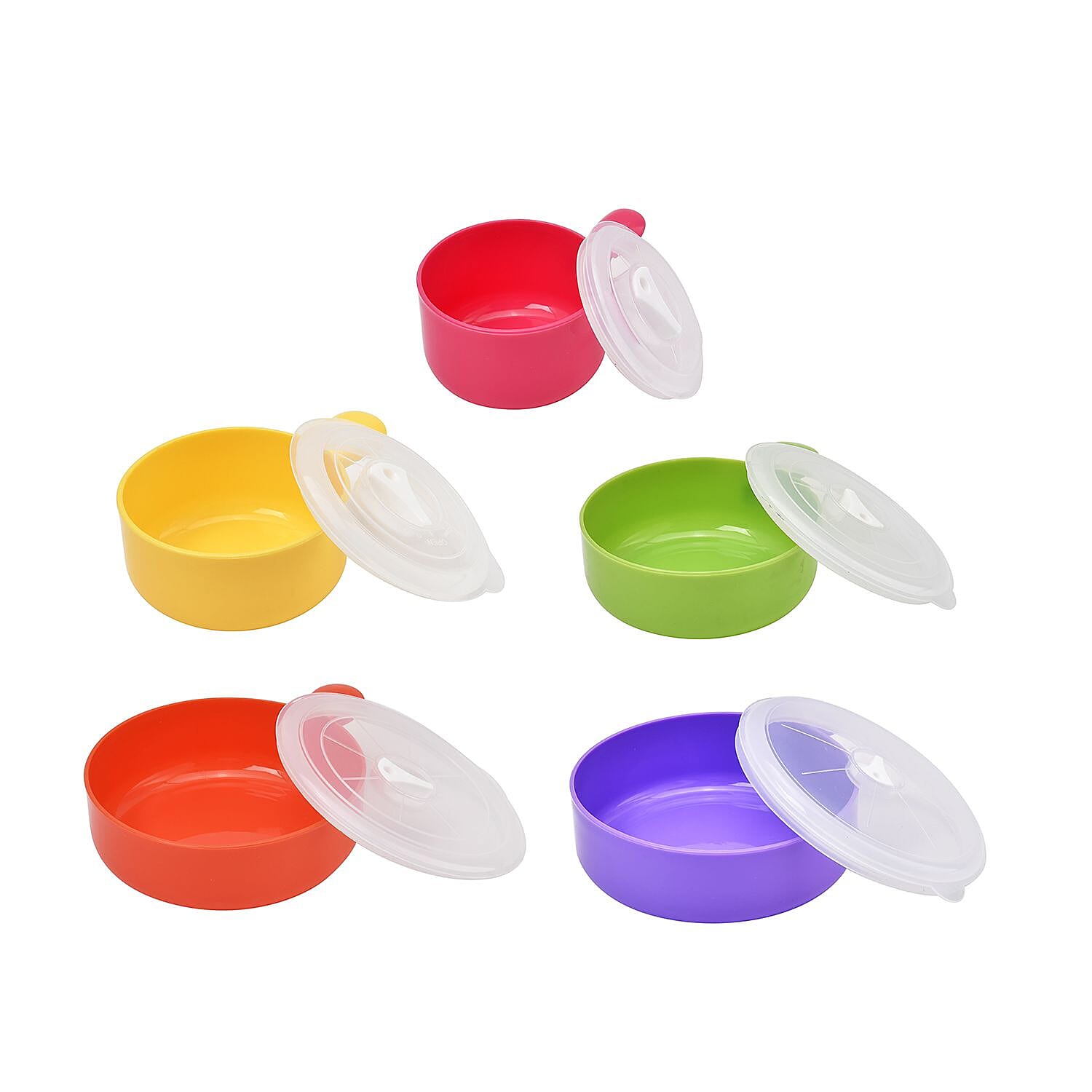 Set of 5 - Microwaveable Fresh Lunch Box with Leak Proof Lid - Multi Colour. Soup, Snacks, Noodles, Pasta, Rice, Salad Bowl