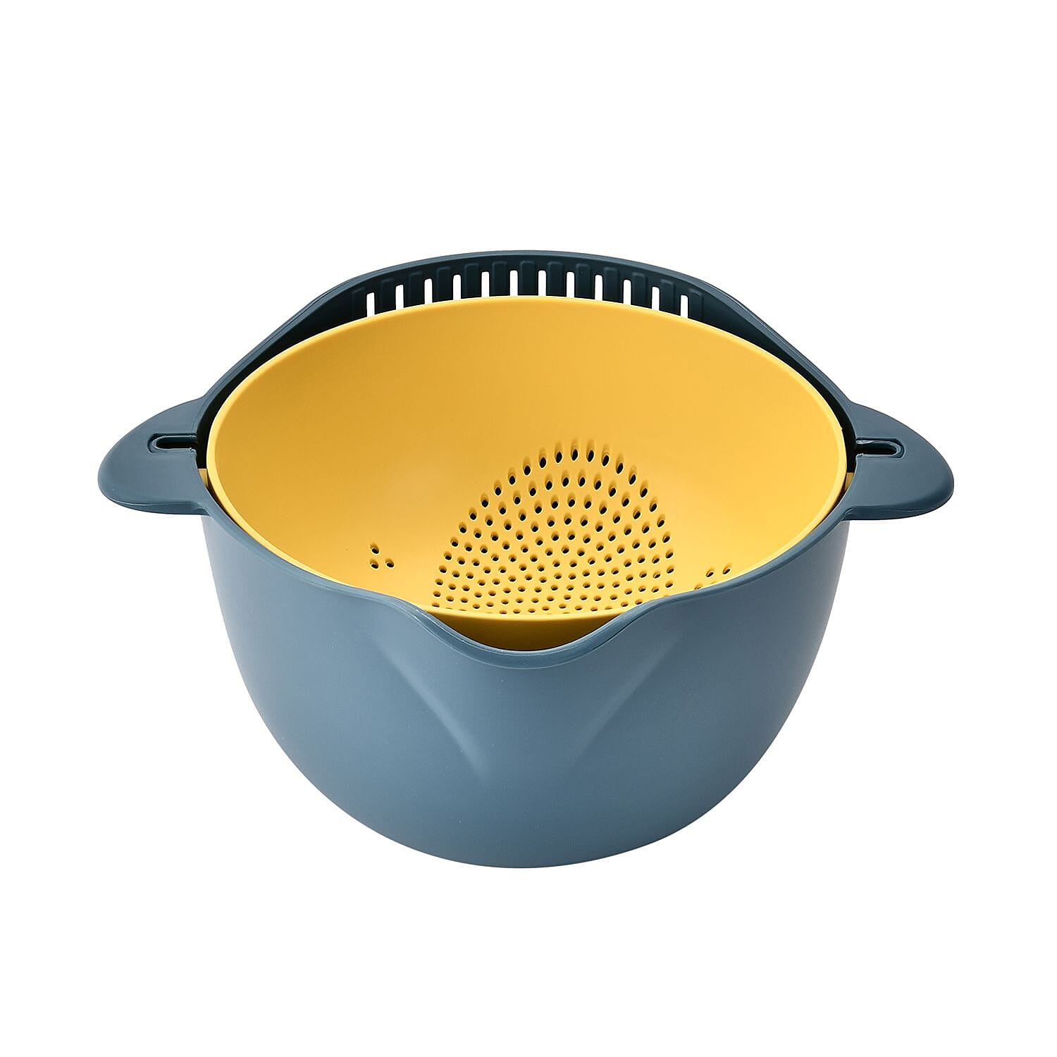 Flipping Double Layer Colander - 2 in 1 Bowl and Strainer - Filter, Wash, Strain, Rinse, Soak. Blue & Yellow