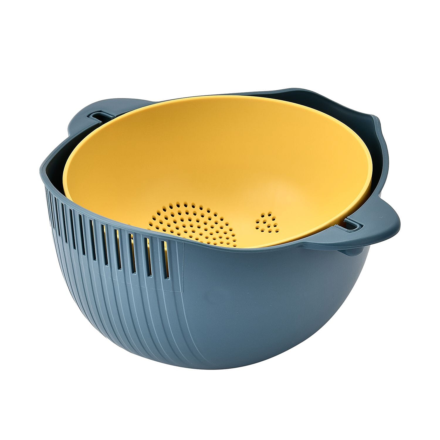 Flipping Double Layer Colander - 2 in 1 Bowl and Strainer - Filter, Wash, Strain, Rinse, Soak. Blue & Yellow