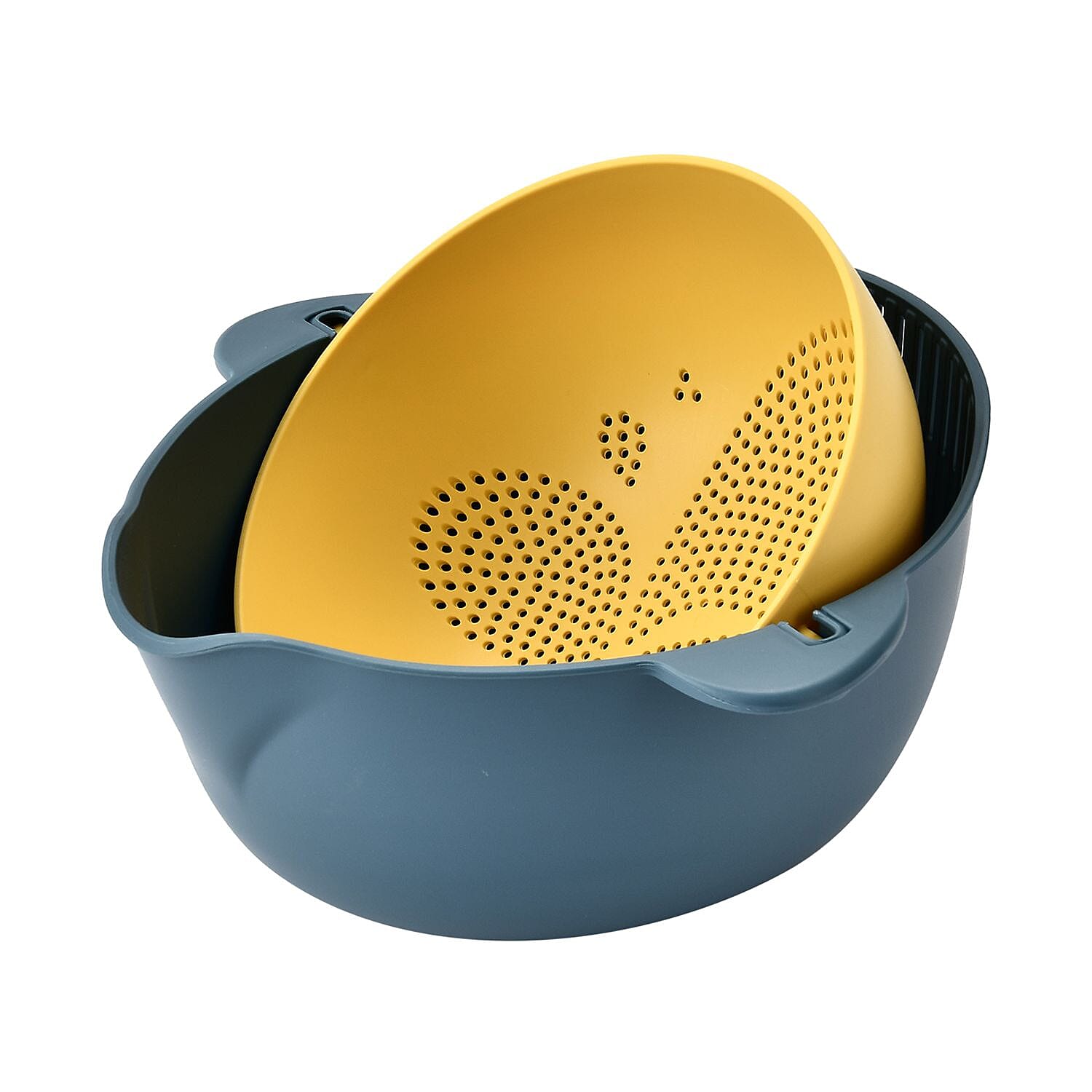 Flipping Double Layer Colander - 2 in 1 Bowl and Strainer - Filter, Wash, Strain, Rinse, Soak. Blue & Yellow