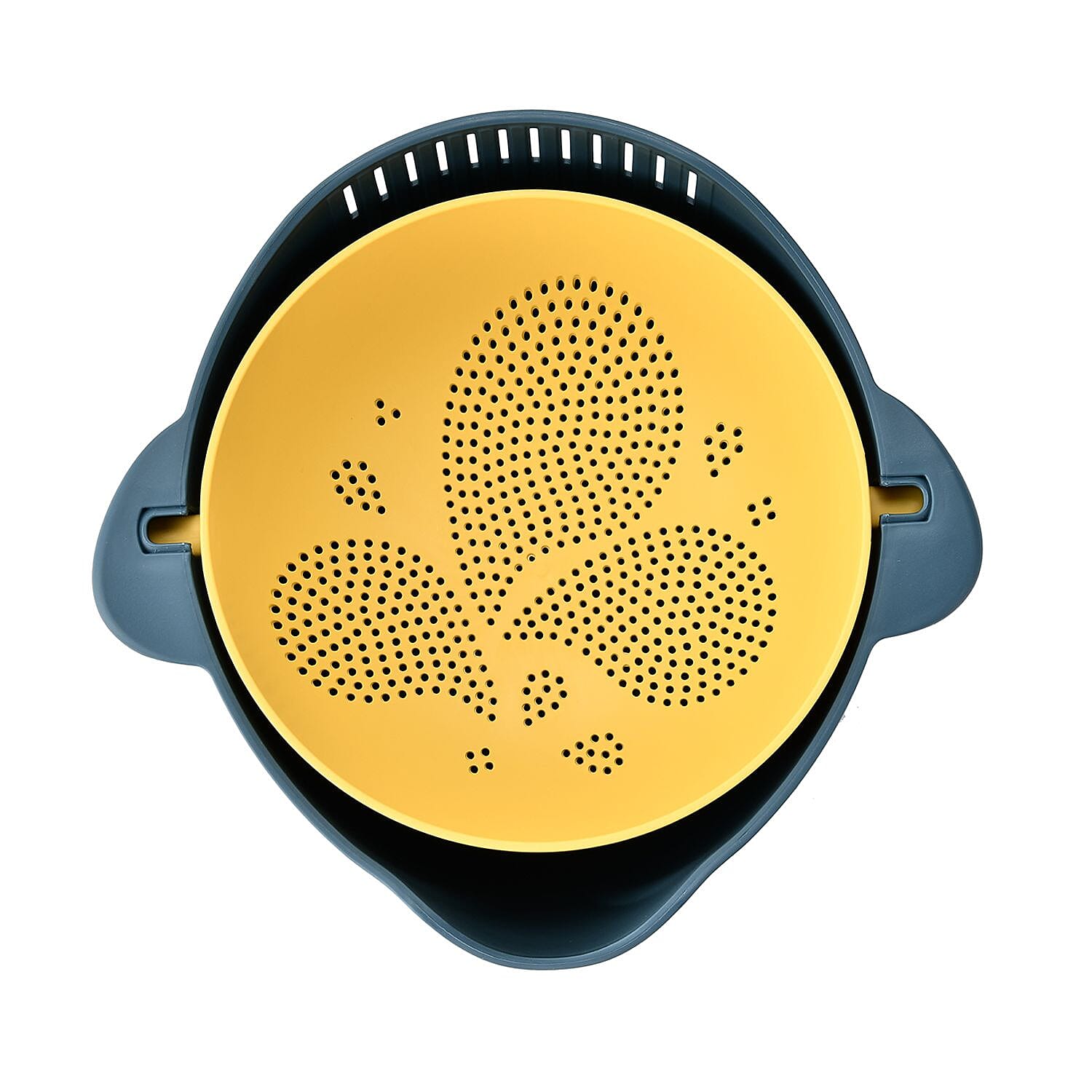 Flipping Double Layer Colander - 2 in 1 Bowl and Strainer - Filter, Wash, Strain, Rinse, Soak. Blue & Yellow