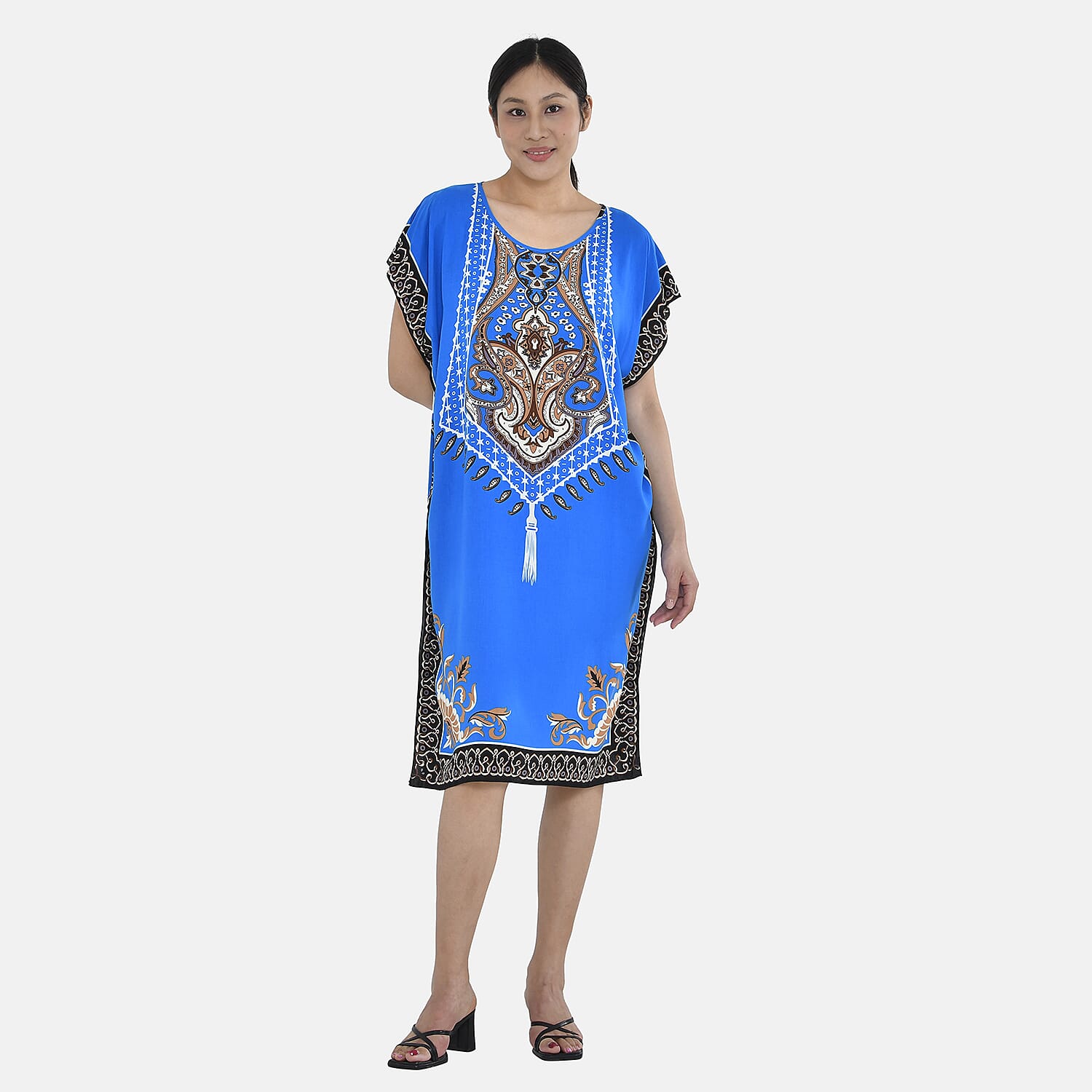 Closeout Deal - 100% Viscose Bohemian Pattern Kaftan (One Size 8-18) - Blue