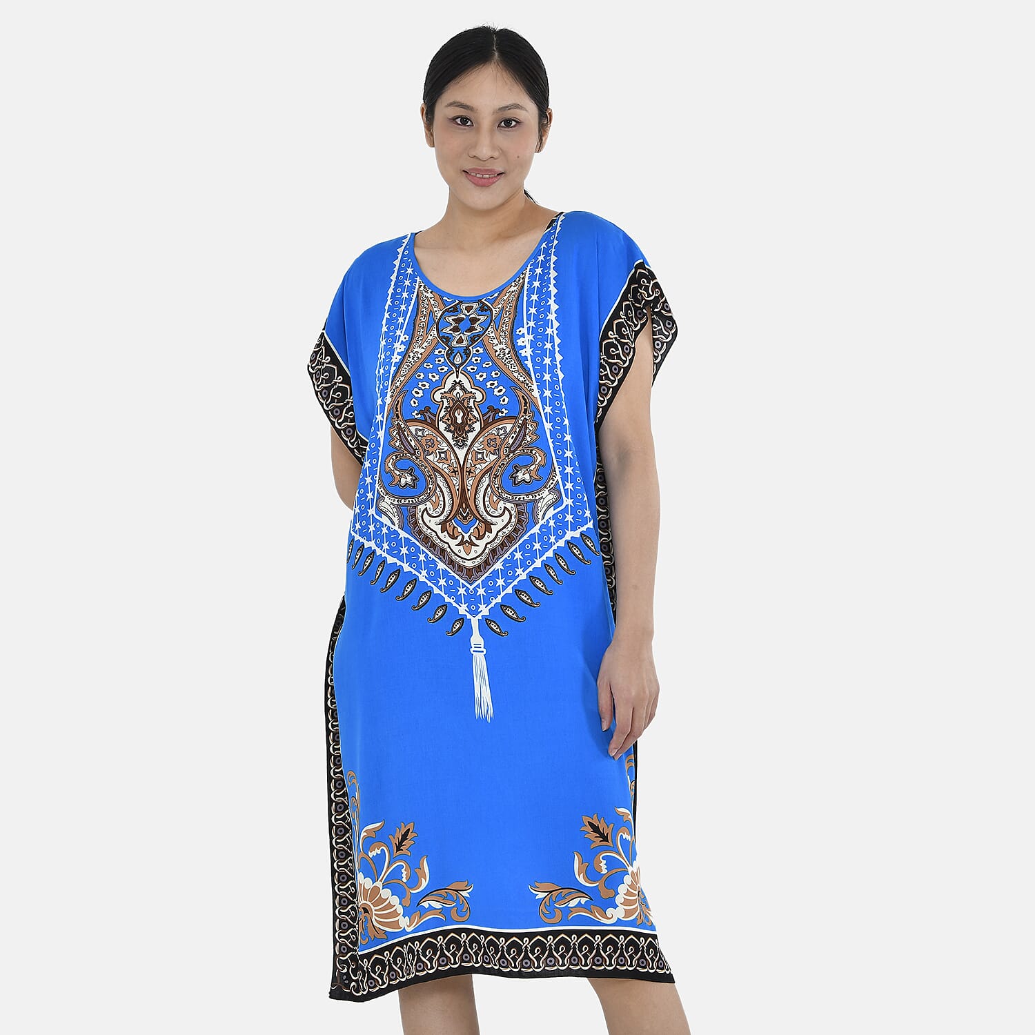 Closeout Deal - 100% Viscose Bohemian Pattern Kaftan (One Size 8-18) - Blue