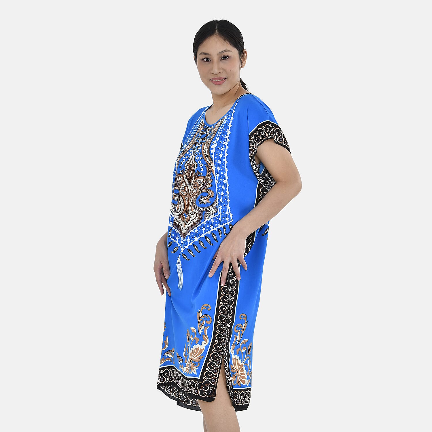 Closeout Deal - 100% Viscose Bohemian Pattern Kaftan (One Size 8-18) - Blue