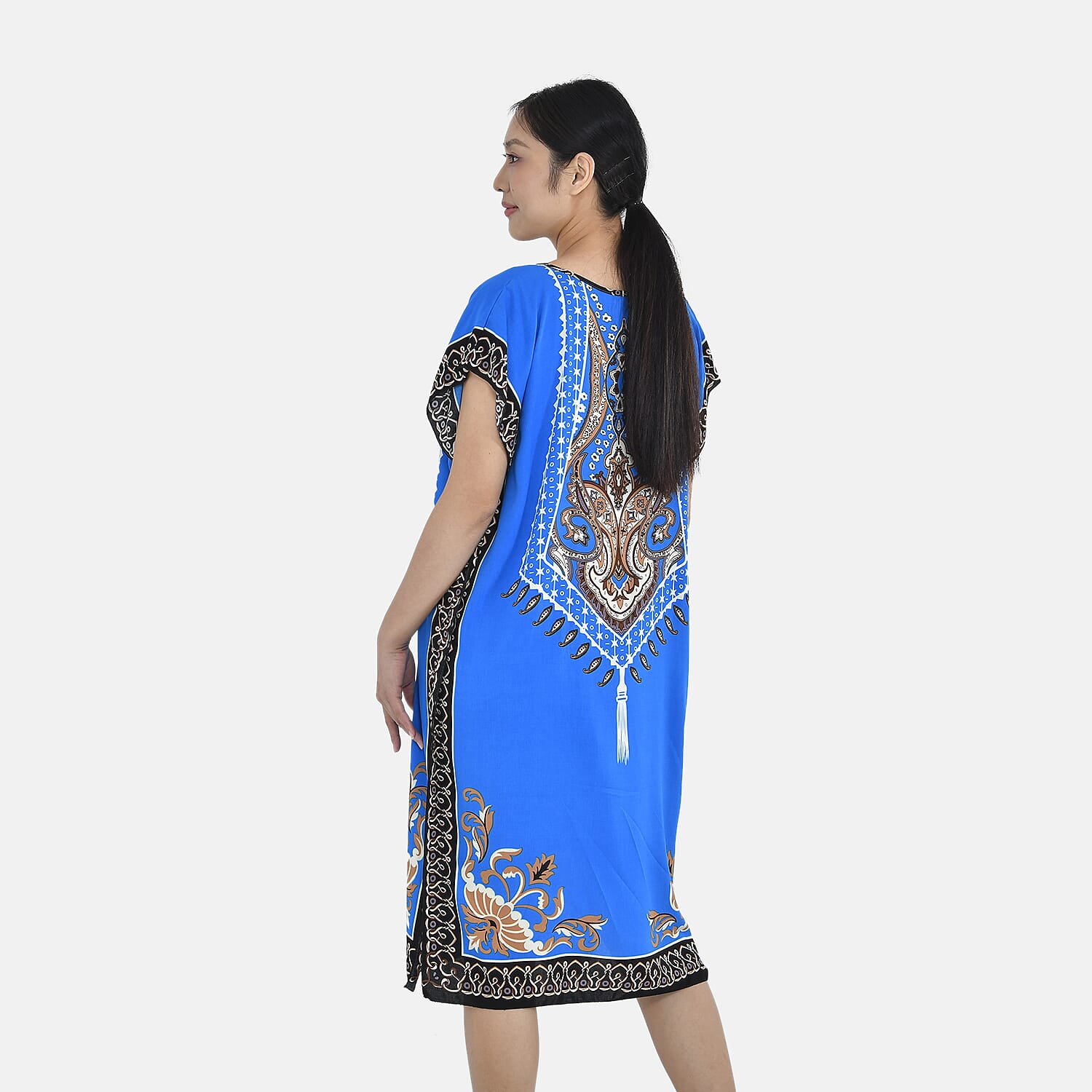 Closeout Deal - 100% Viscose Bohemian Pattern Kaftan (One Size 8-18) - Blue