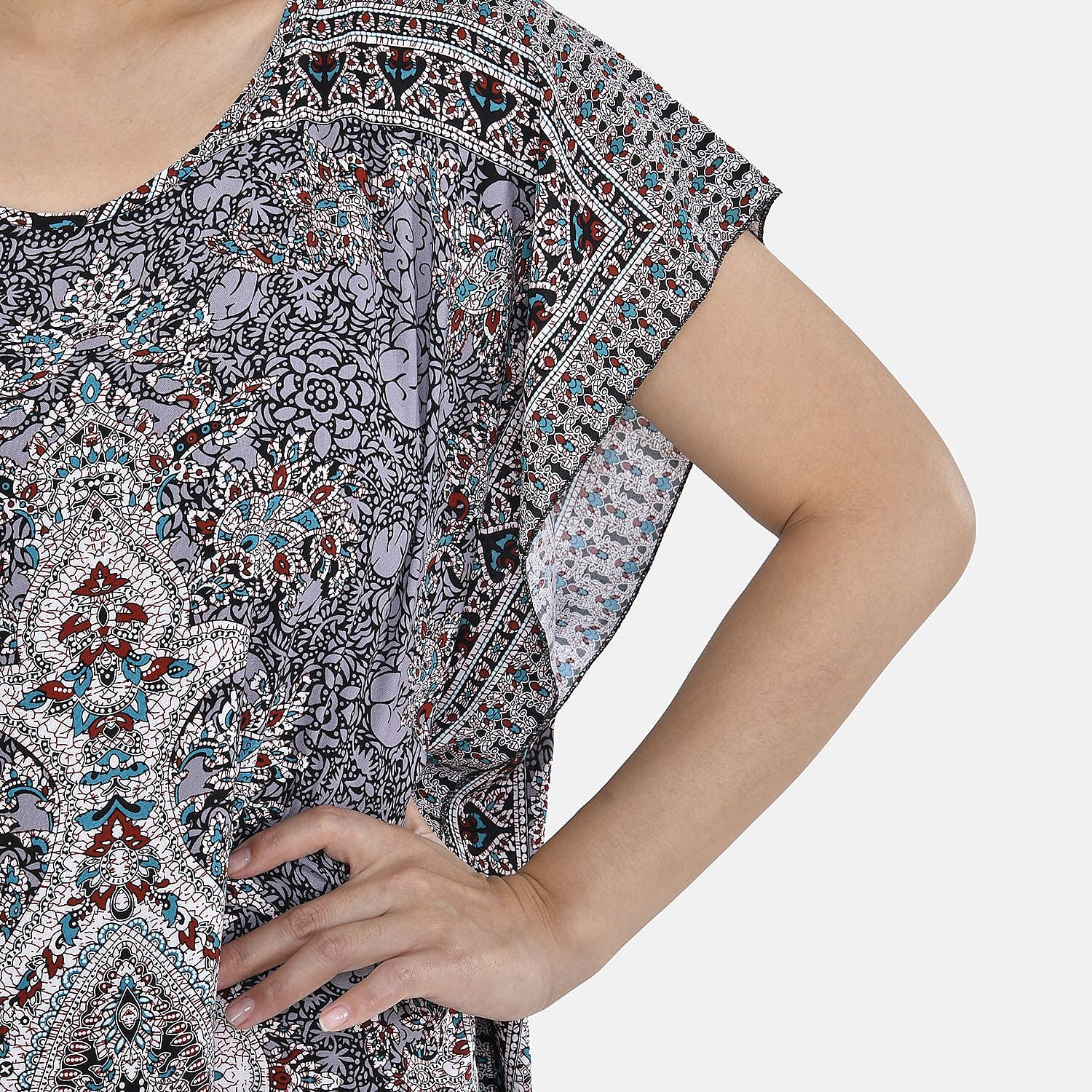 Closeout Deal - 100% Viscose Bohemian Pattern Kaftan (One Size 8-18) - Blue & Purple