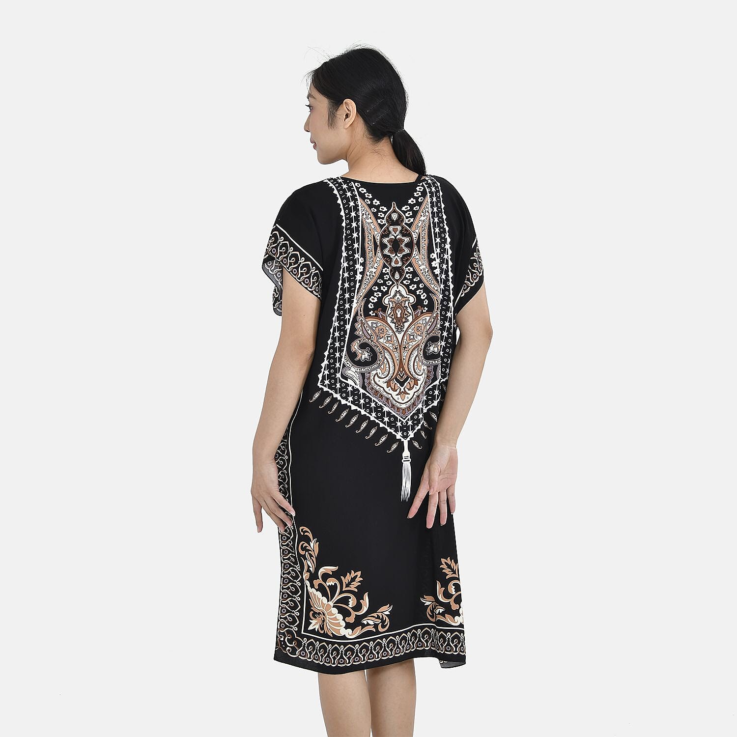 Closeout Deal - 100% Viscose Bohemian Pattern Kaftan (One Size 8-18) - Black