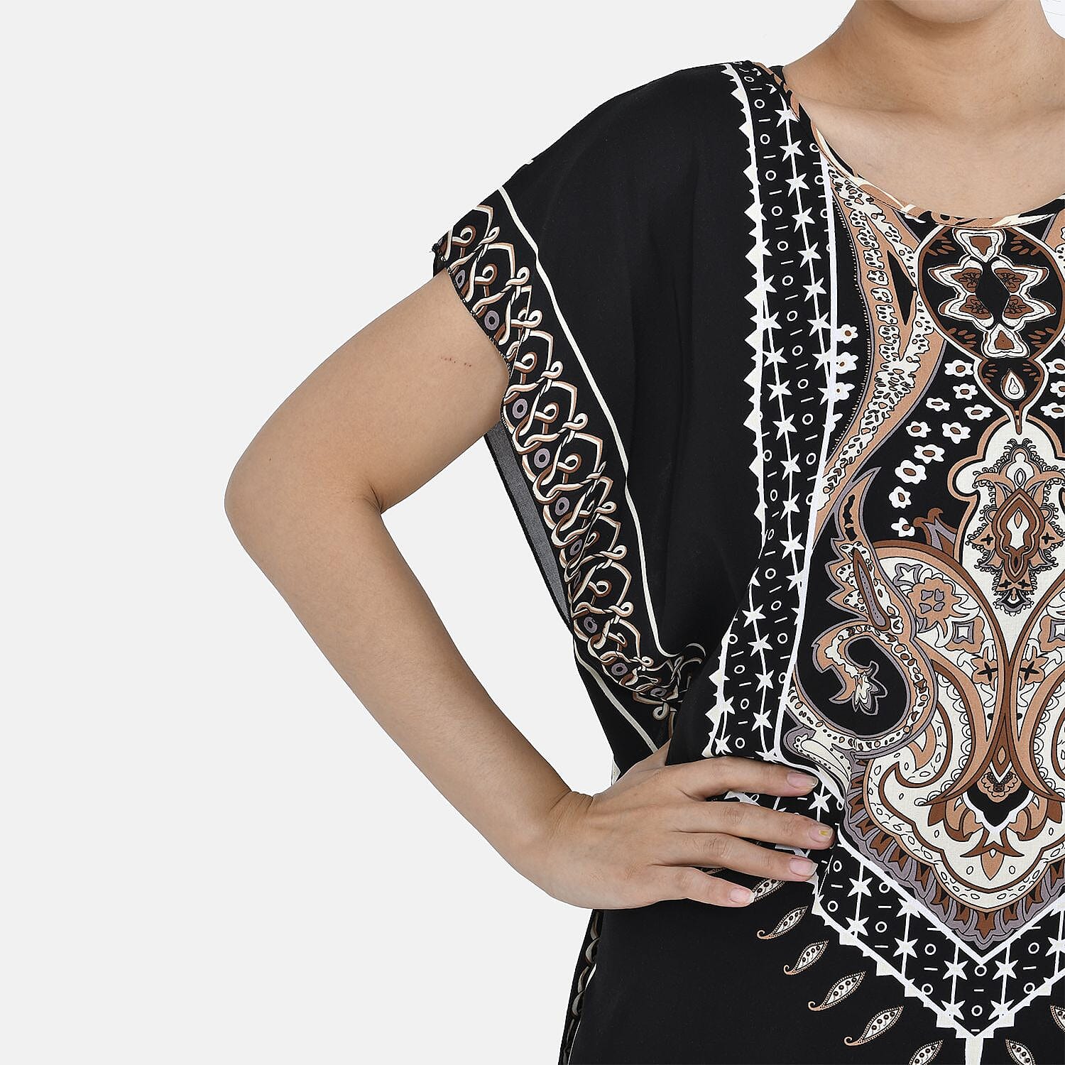 Closeout Deal - 100% Viscose Bohemian Pattern Kaftan (One Size 8-18) - Black