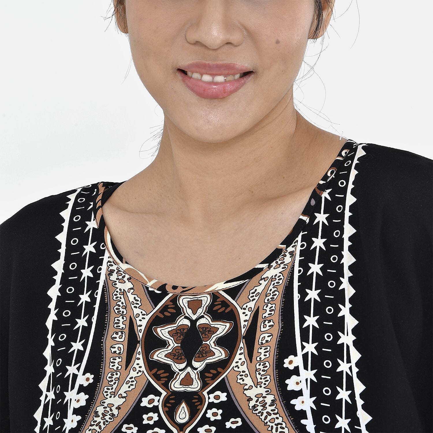 Closeout Deal - 100% Viscose Bohemian Pattern Kaftan (One Size 8-18) - Black