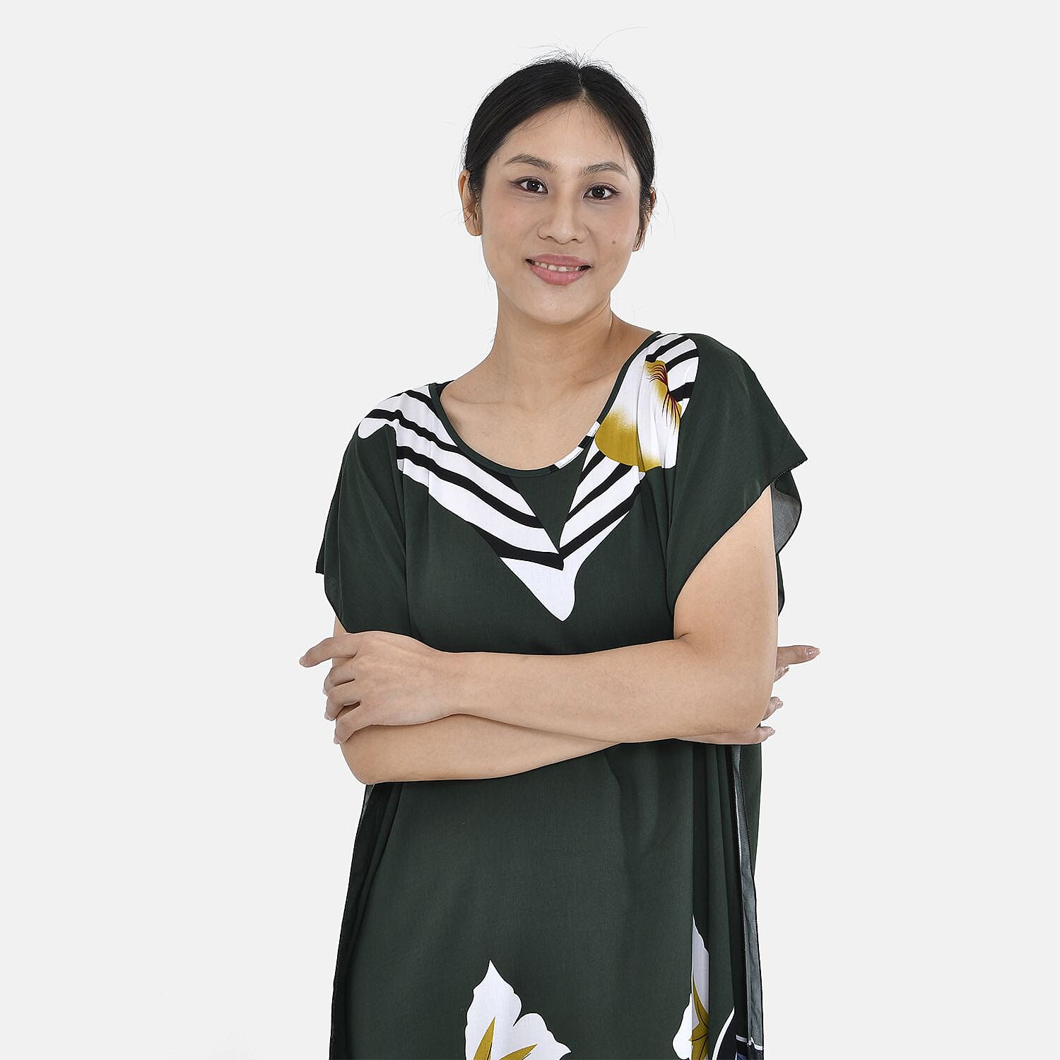 Closeout Deal - 100% Viscose Bohemian Pattern Kaftan (One Size 8-18) - Green & Black