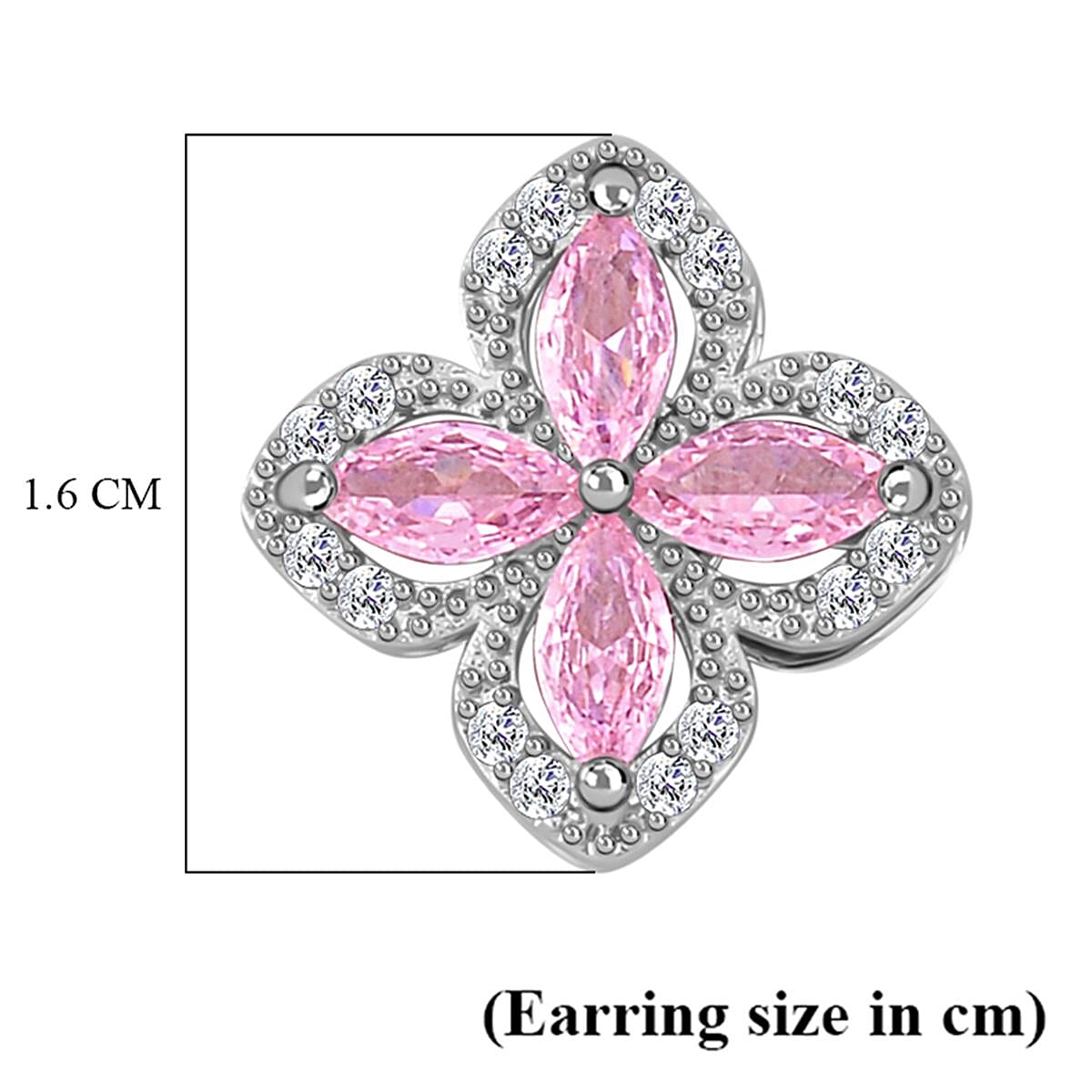 Simulated Pink & White Diamond Clover Earrings with Push Back in Silver Tone 3.50 Ct. Simulated Pink & White Diamond Clover Earrings with Push Back in Silver Tone 3.50 Ct.