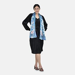 LA MAREY 100% Mulberry Silk Peach Pattern Scarf (Size 170x53 cm) - Blue and Multi