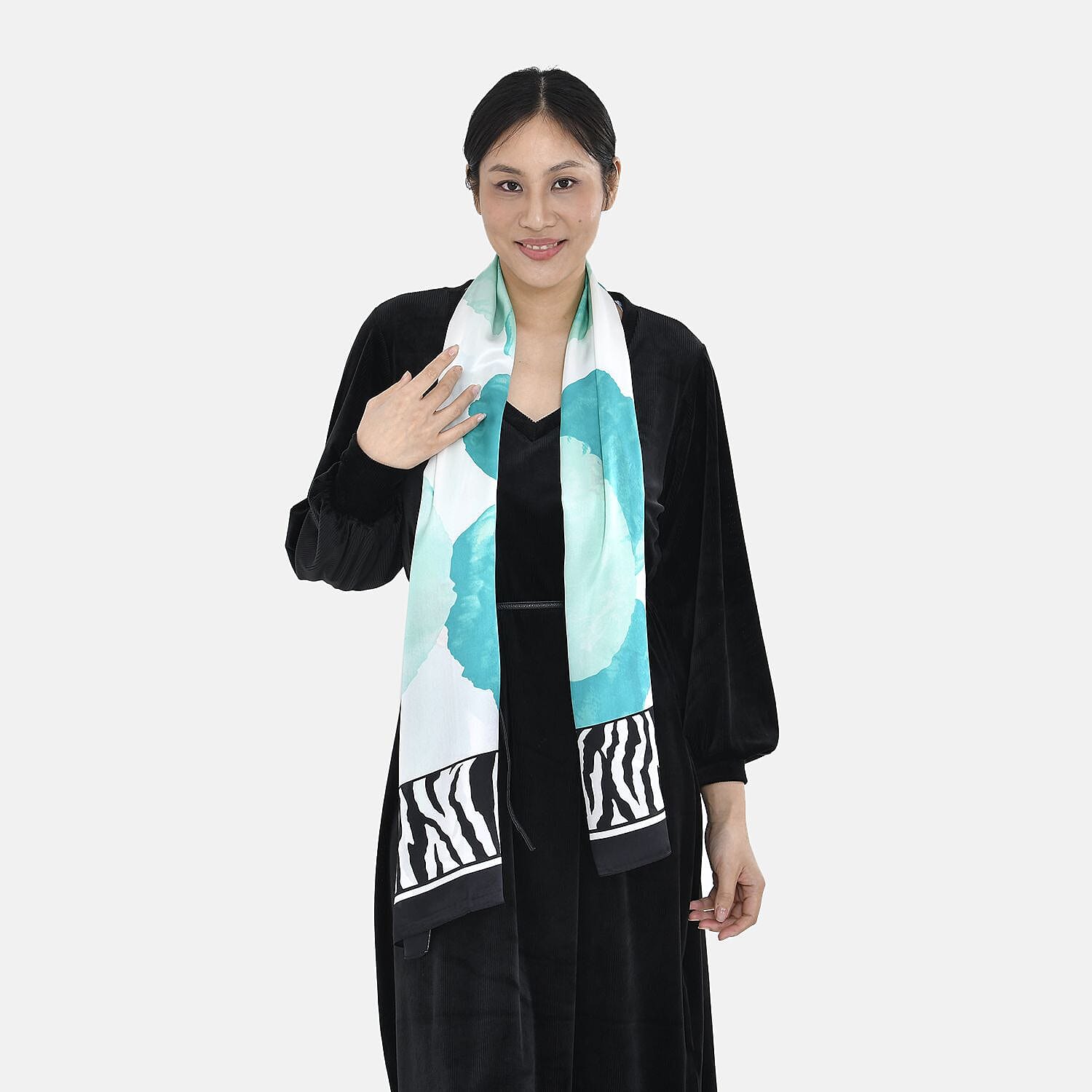 LA MAREY 100% Mulberry Silk Bloom Flower Pattern Scarf (Size 170x53 cm) - White and Multi