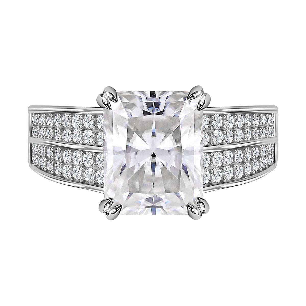 Moissanite Ring in Rhodium Overlay Sterling Silver 4.52 Ct.
