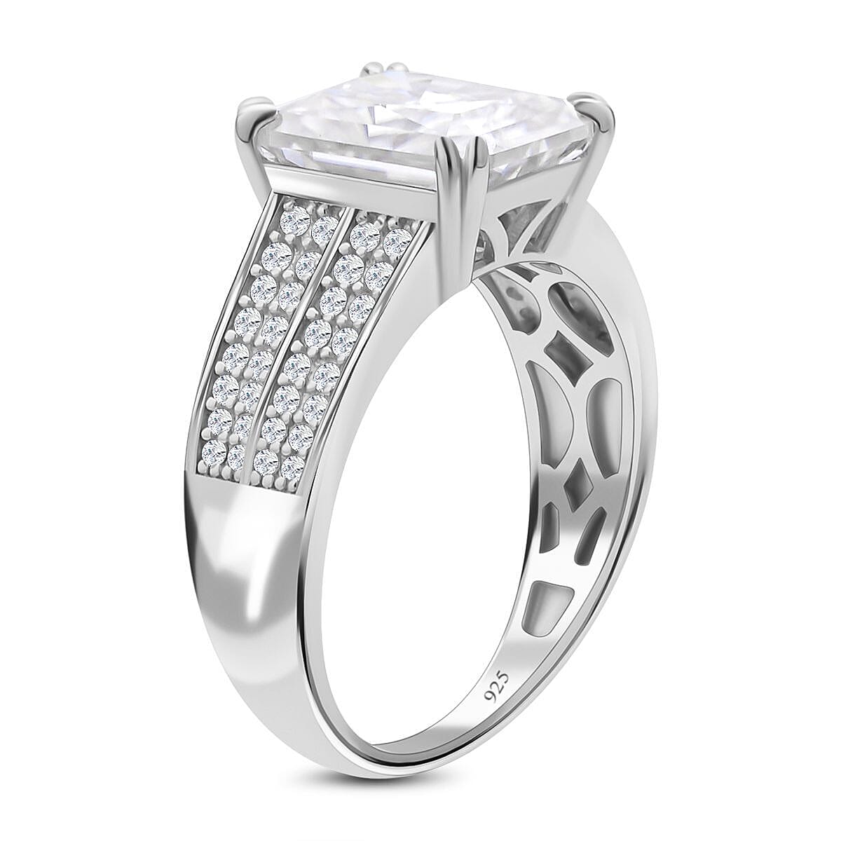 Moissanite Ring in Rhodium Overlay Sterling Silver 4.52 Ct.