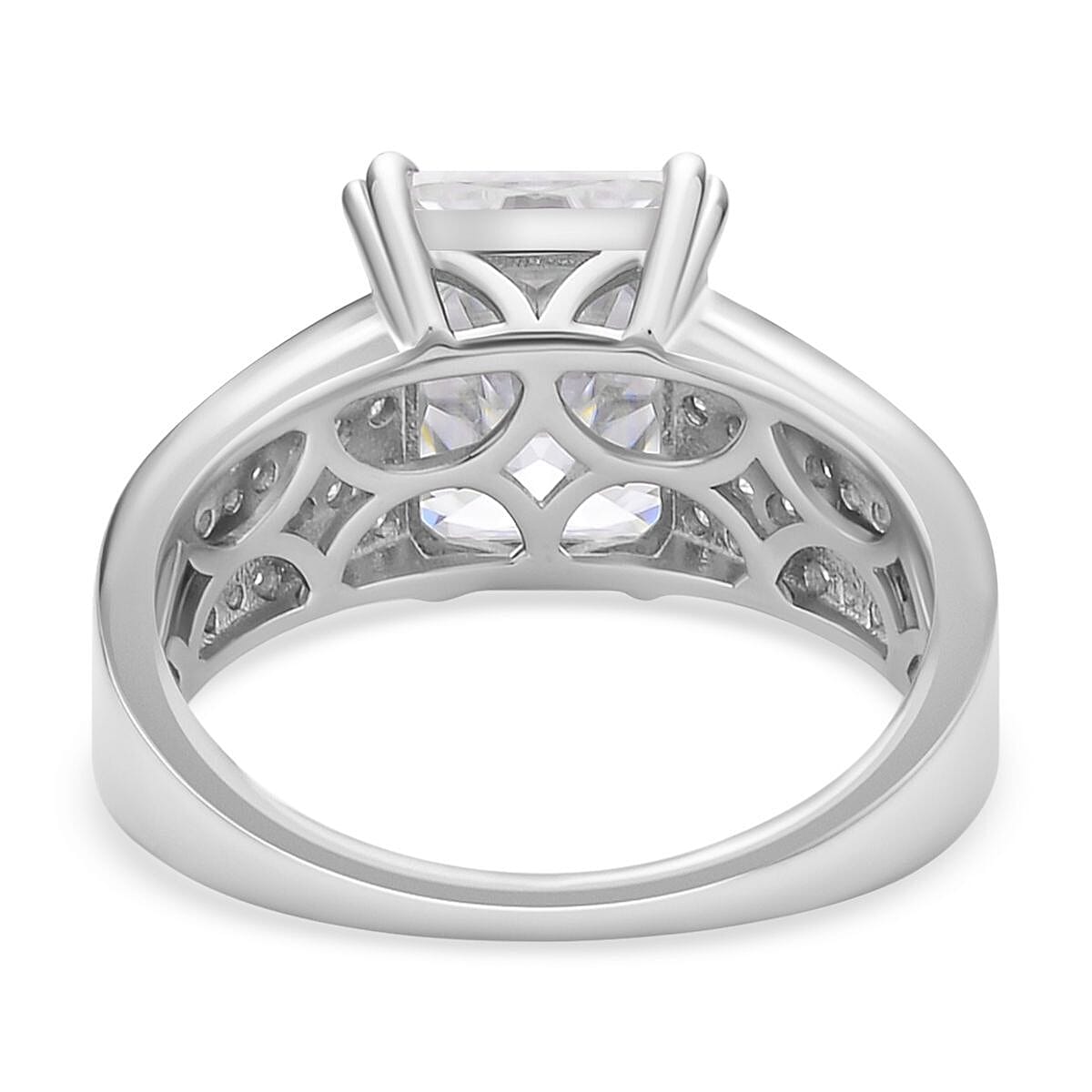 Moissanite Ring in Rhodium Overlay Sterling Silver 4.52 Ct.