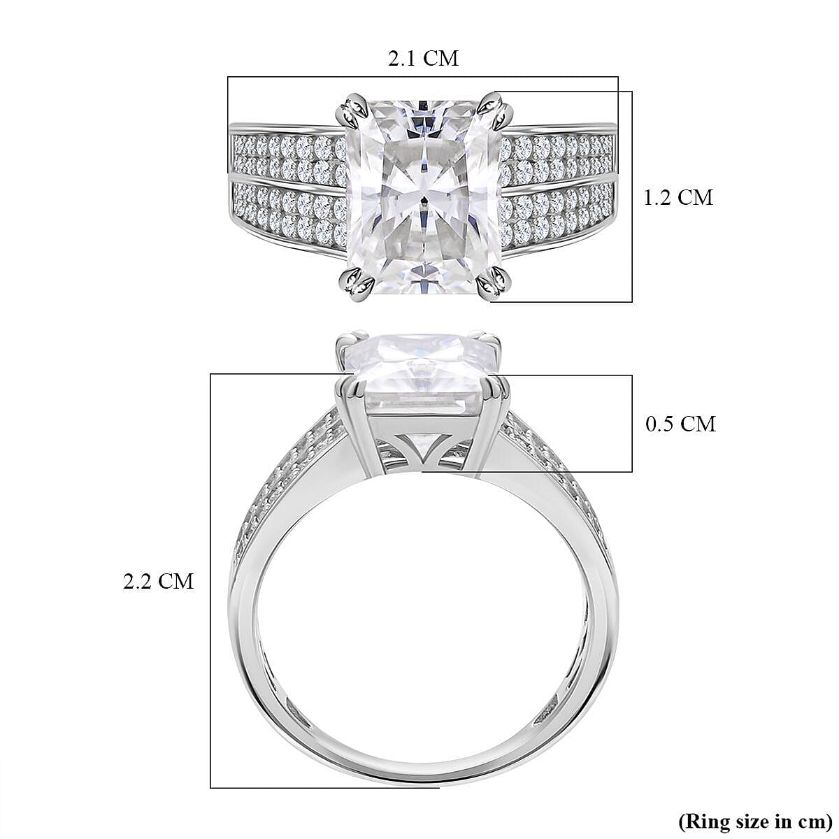 Moissanite Ring in Rhodium Overlay Sterling Silver 4.52 Ct.