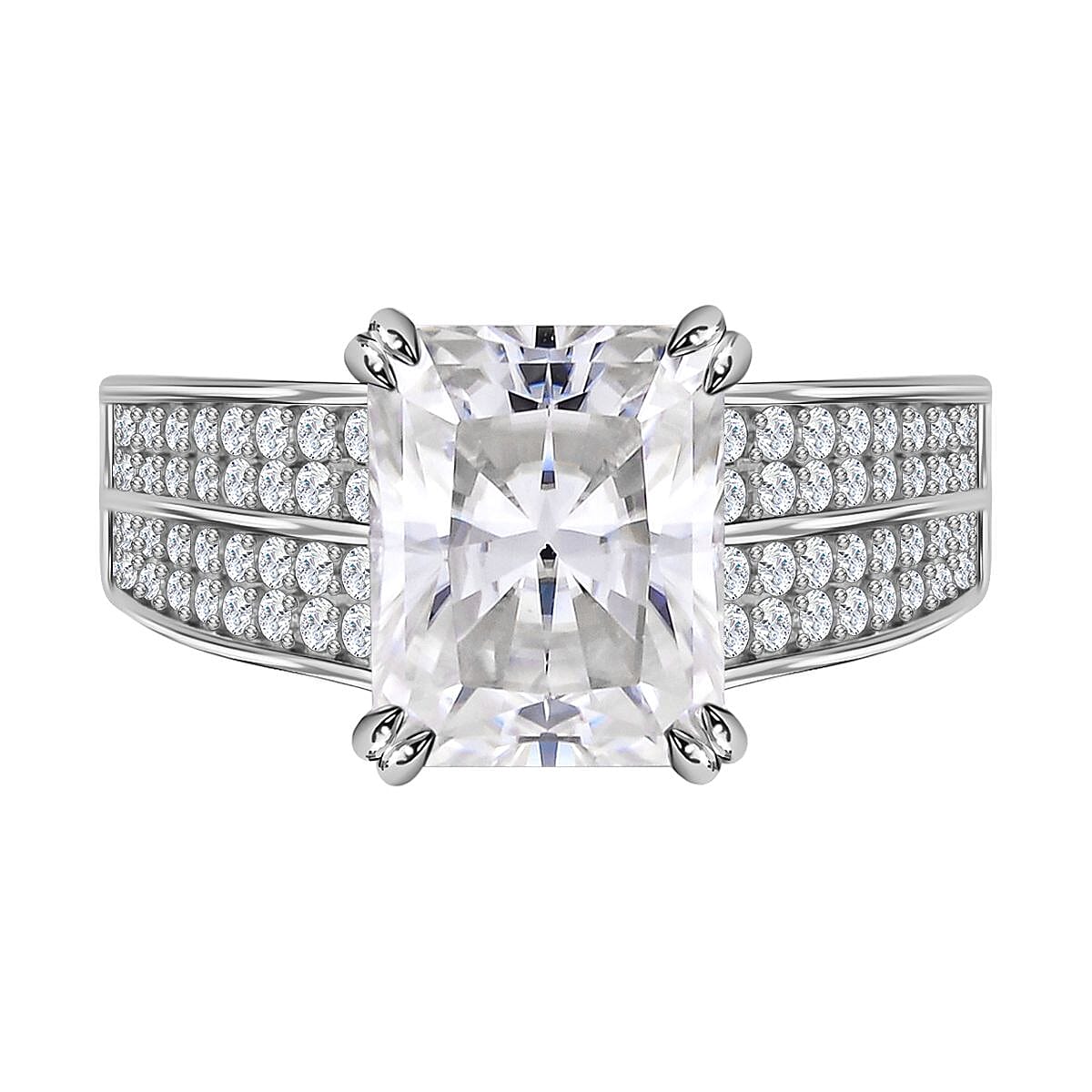Moissanite Ring in Rhodium Overlay Sterling Silver 4.52 Ct.