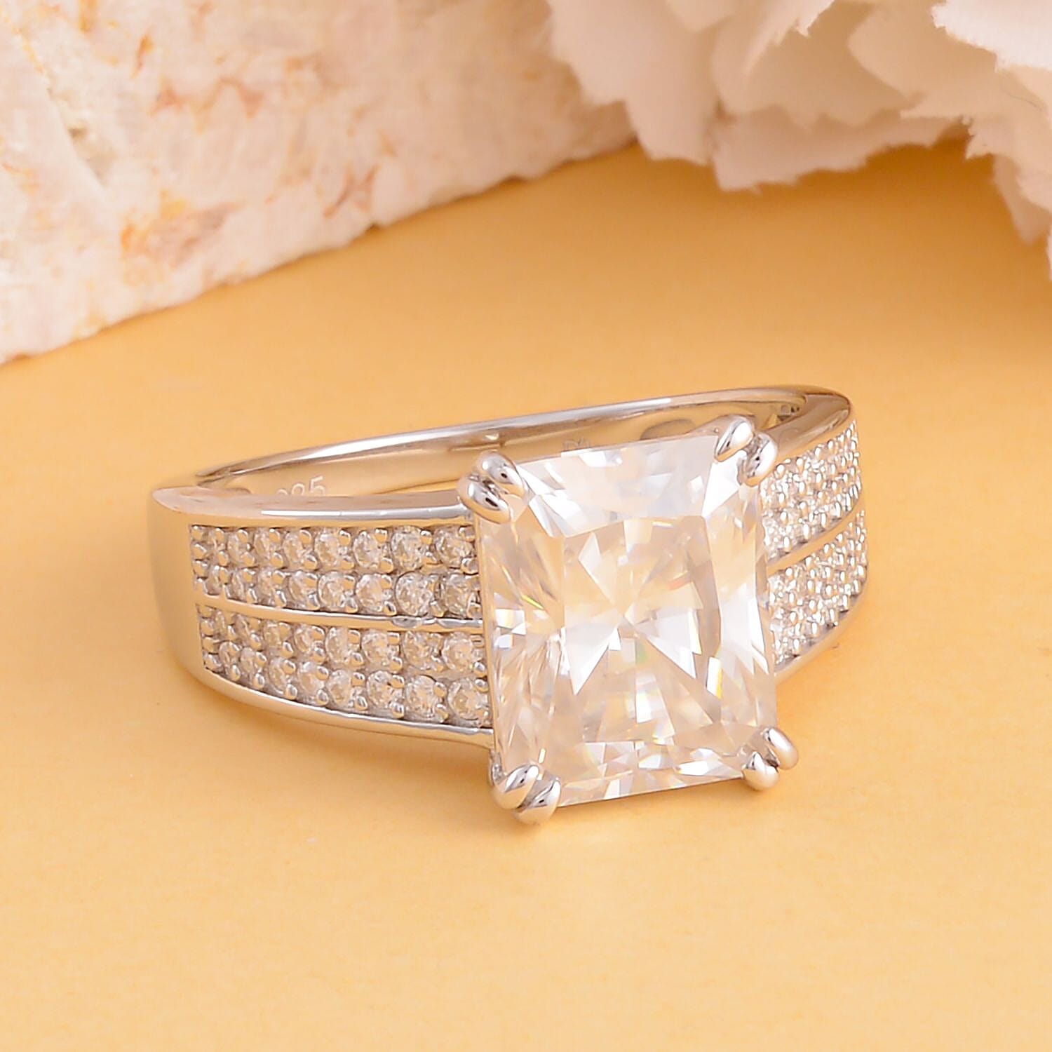 Moissanite Ring in Rhodium Overlay Sterling Silver 4.52 Ct.