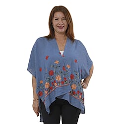 Tamsy Floral Embroidery Kimono - Blue