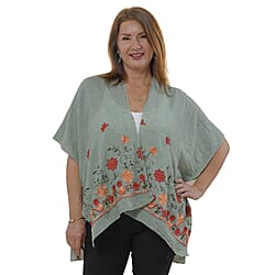 Tamsy Floral Embroidery Kimono - Blue