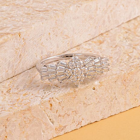 Moissanite Ballerina Ring in Rhodium Overlay Sterling Silver 1.29 Ct.