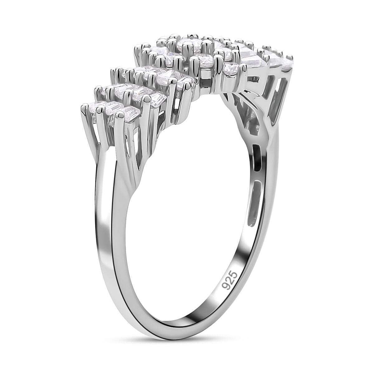 Moissanite Ballerina Ring in Rhodium Overlay Sterling Silver 1.29 Ct.