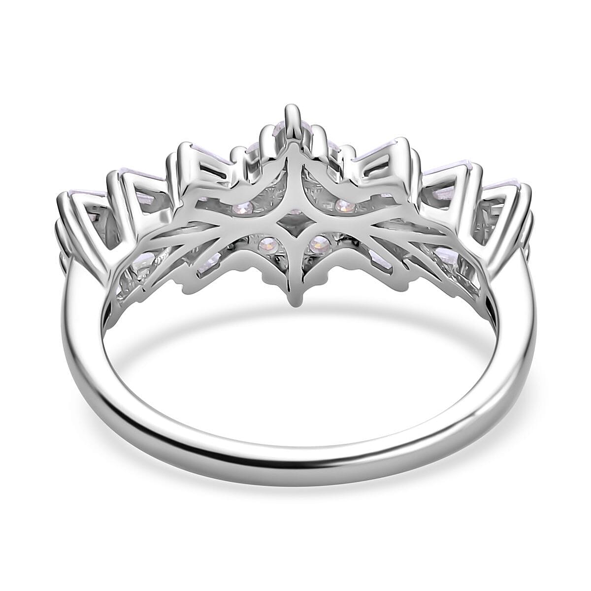Moissanite Ballerina Ring in Rhodium Overlay Sterling Silver 1.29 Ct.