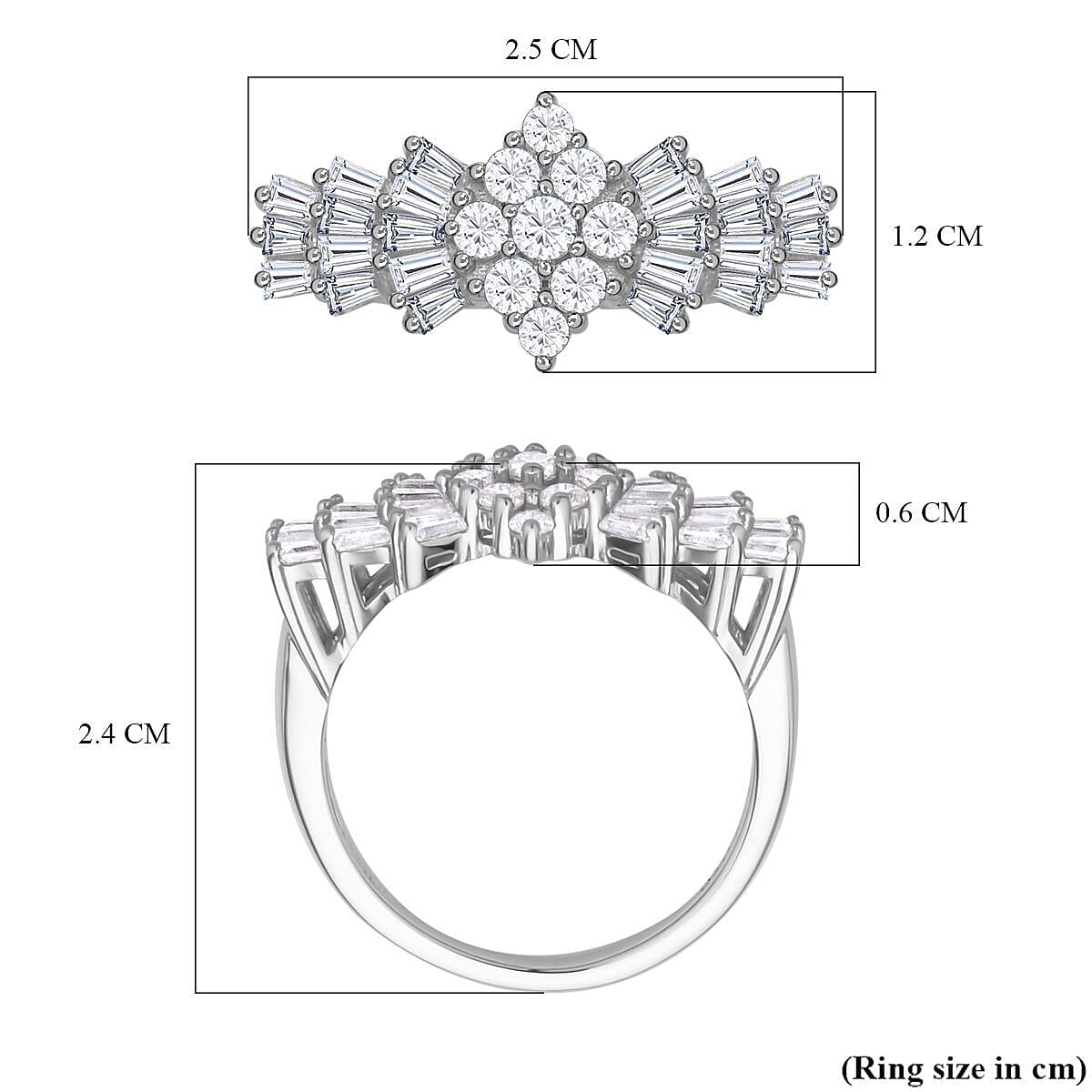 Moissanite Ballerina Ring in Rhodium Overlay Sterling Silver 1.29 Ct.