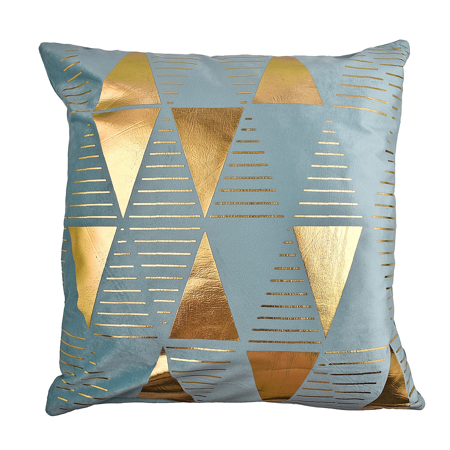 Set of 2 - Dutch Velvet Triangle Pattern Cushion Cover (Size 45 cm) - Aqua and Gold