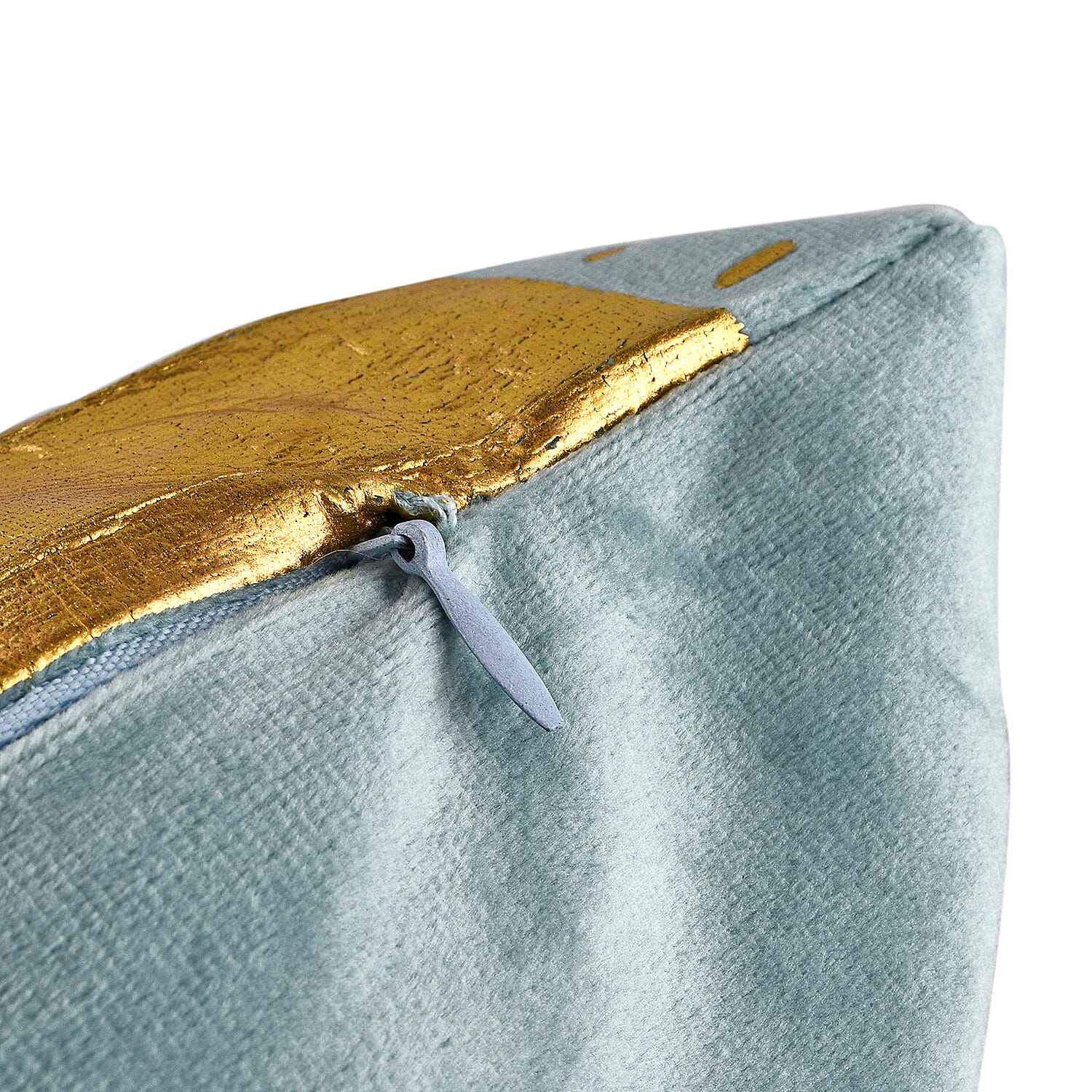 Set of 2 - Dutch Velvet Triangle Pattern Cushion Cover (Size 45 cm) - Aqua and Gold