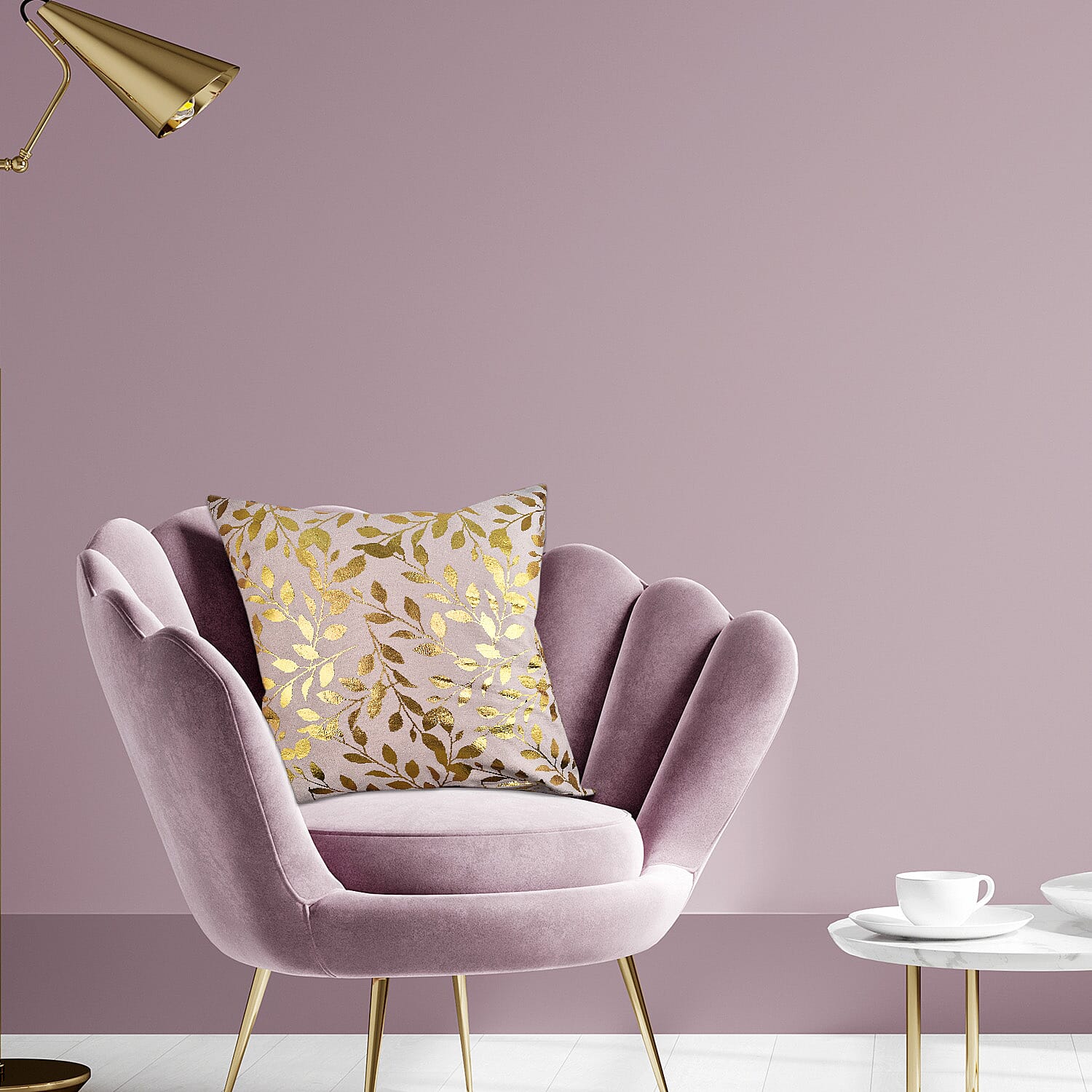 Set of 2 - Dutch Velvet Small Leaves Pattern Cushion Cover (Size 45 cm)  - Pink and Gold