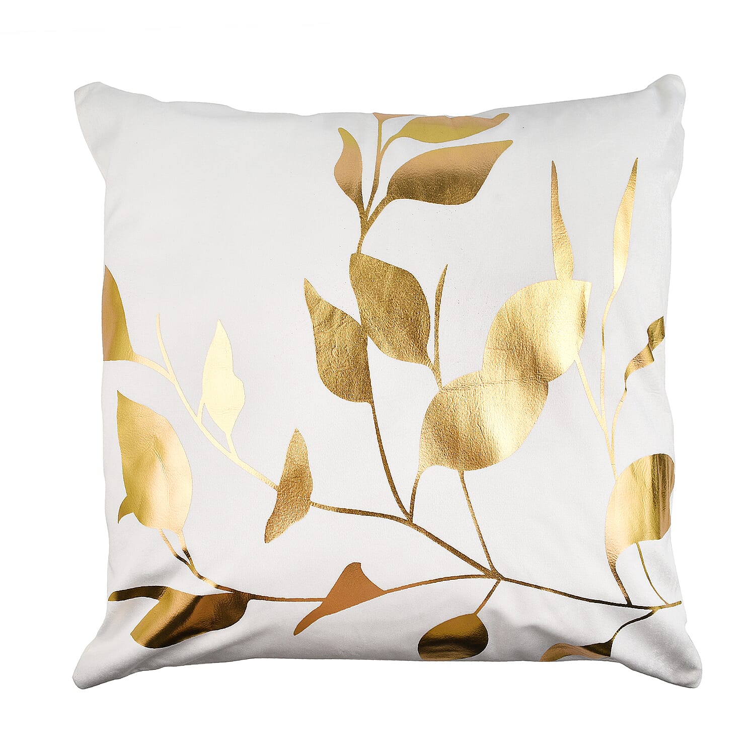 Set of 2 - Dutch Velvet Leaves Pattern Cushion Cover (Size 45 cm) - White and Gold