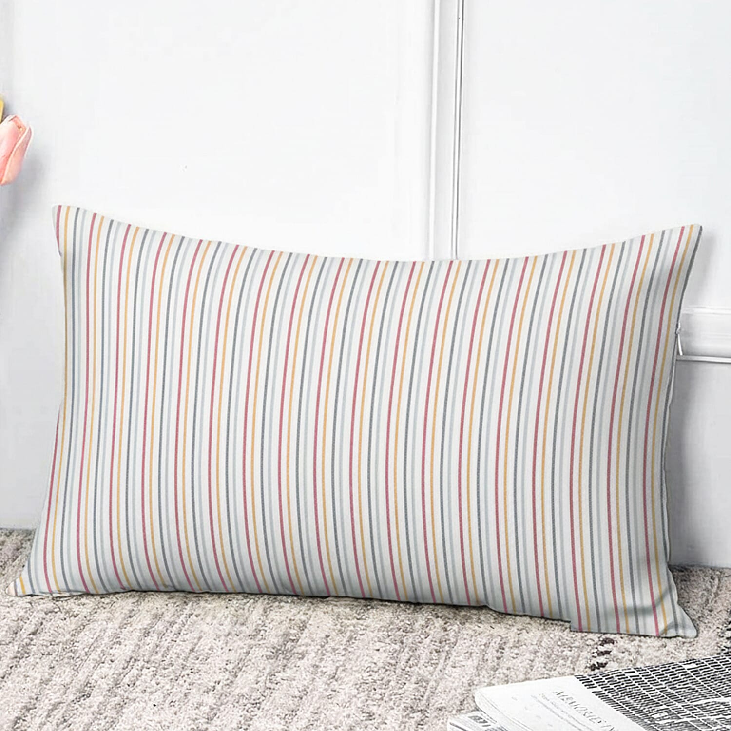 Set of 3 - Polyester Microfiber Stripe Comforter (Size 200x200 cm) and Pillowcase (Size 75x50x2 cm) - White