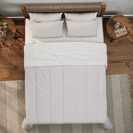 3 Piece Set- Printed Microfiber Stripe Pattern Comforter (Size 200x200 cm) with 2 Pillowcases (Size 75x50x2 cm) - Stripe Double